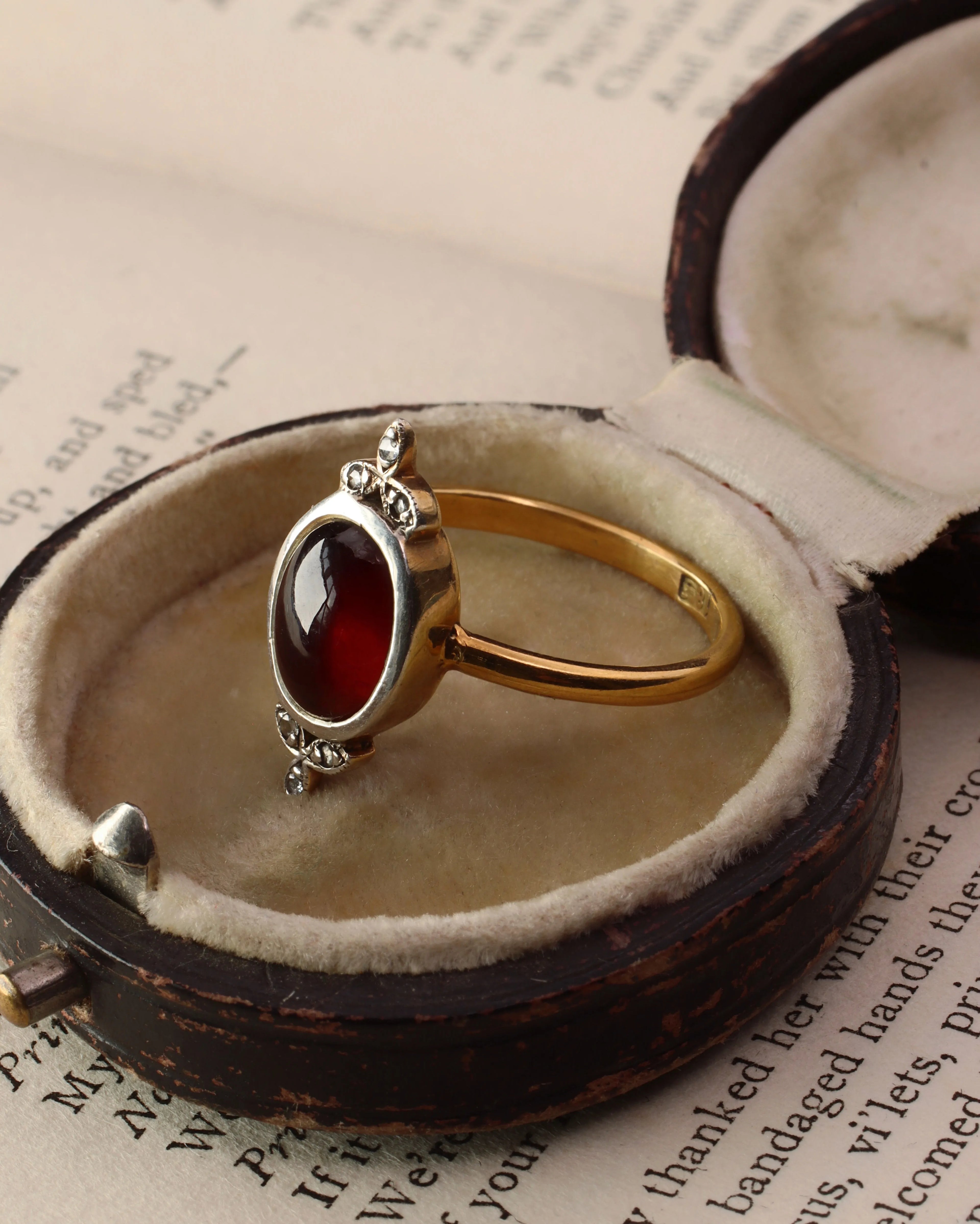 Victorian-inspired Garnet Cabochon Silver Ring