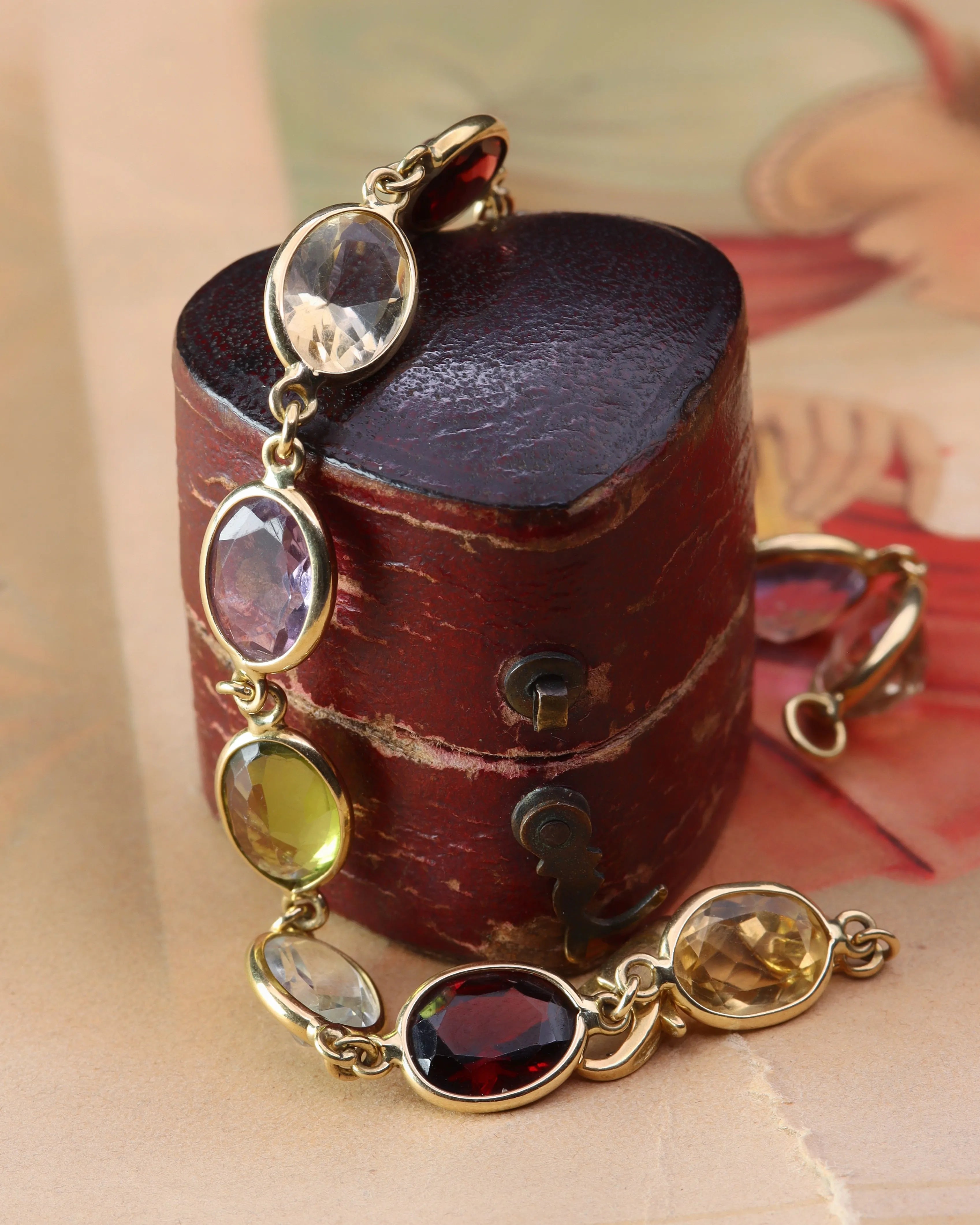 Vintage 18ct Gold Multi-Gemstone Harlequin Bracelet