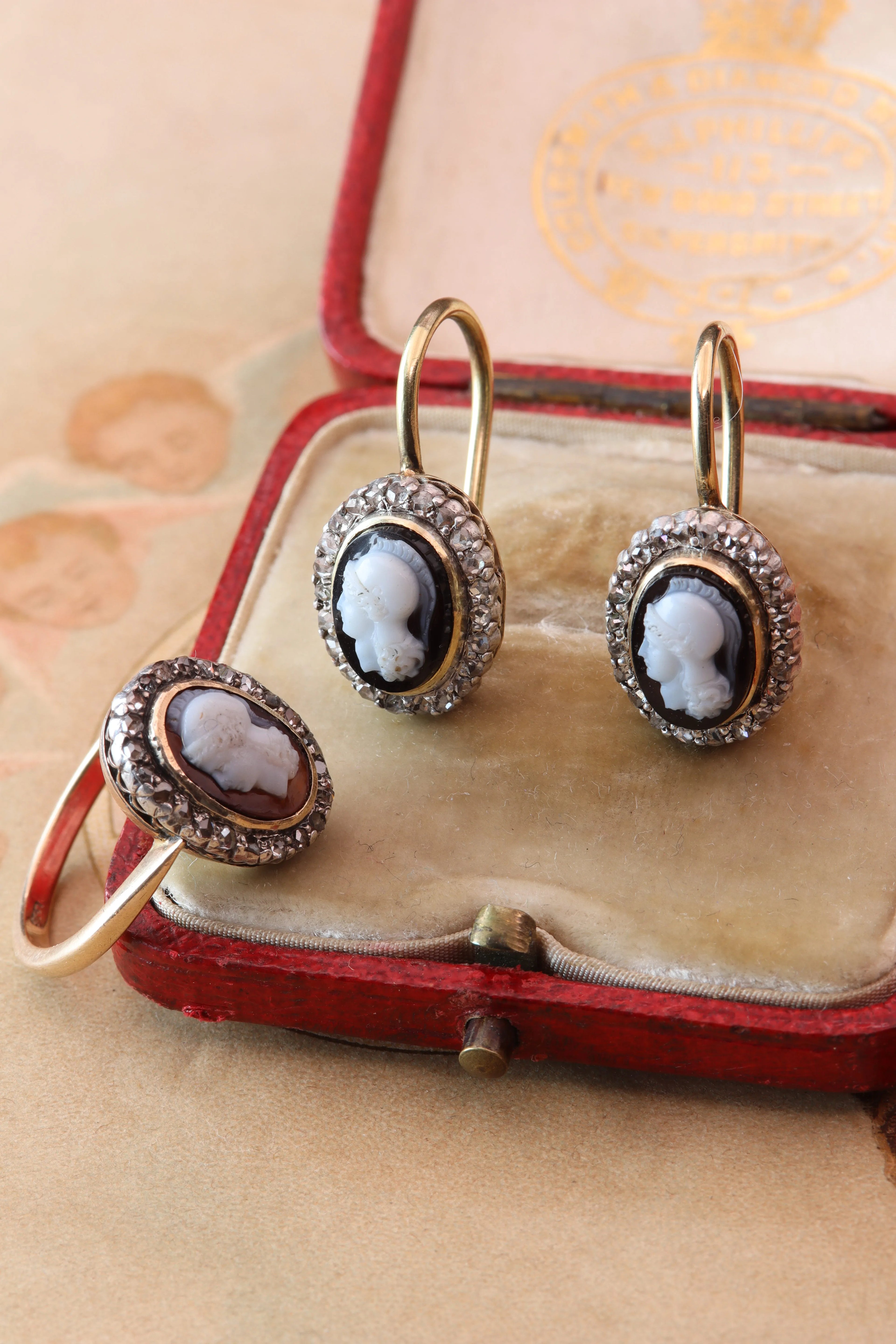 Early Victorian Cameo Demi-Parure with Rose-Cut Diamonds