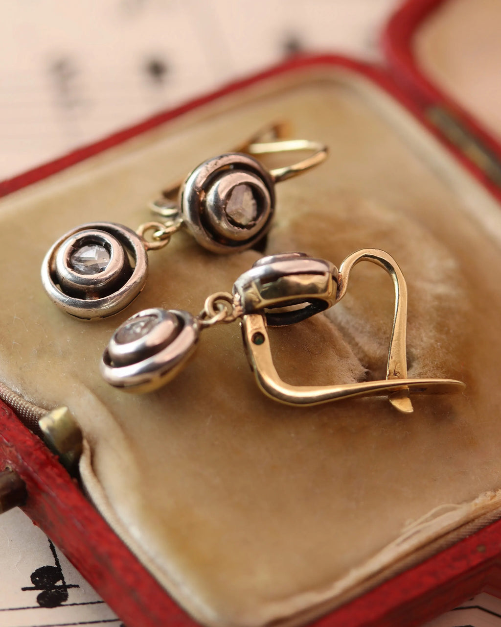 Antique Diamond Drop Earrings in Silver & 14ct Gold