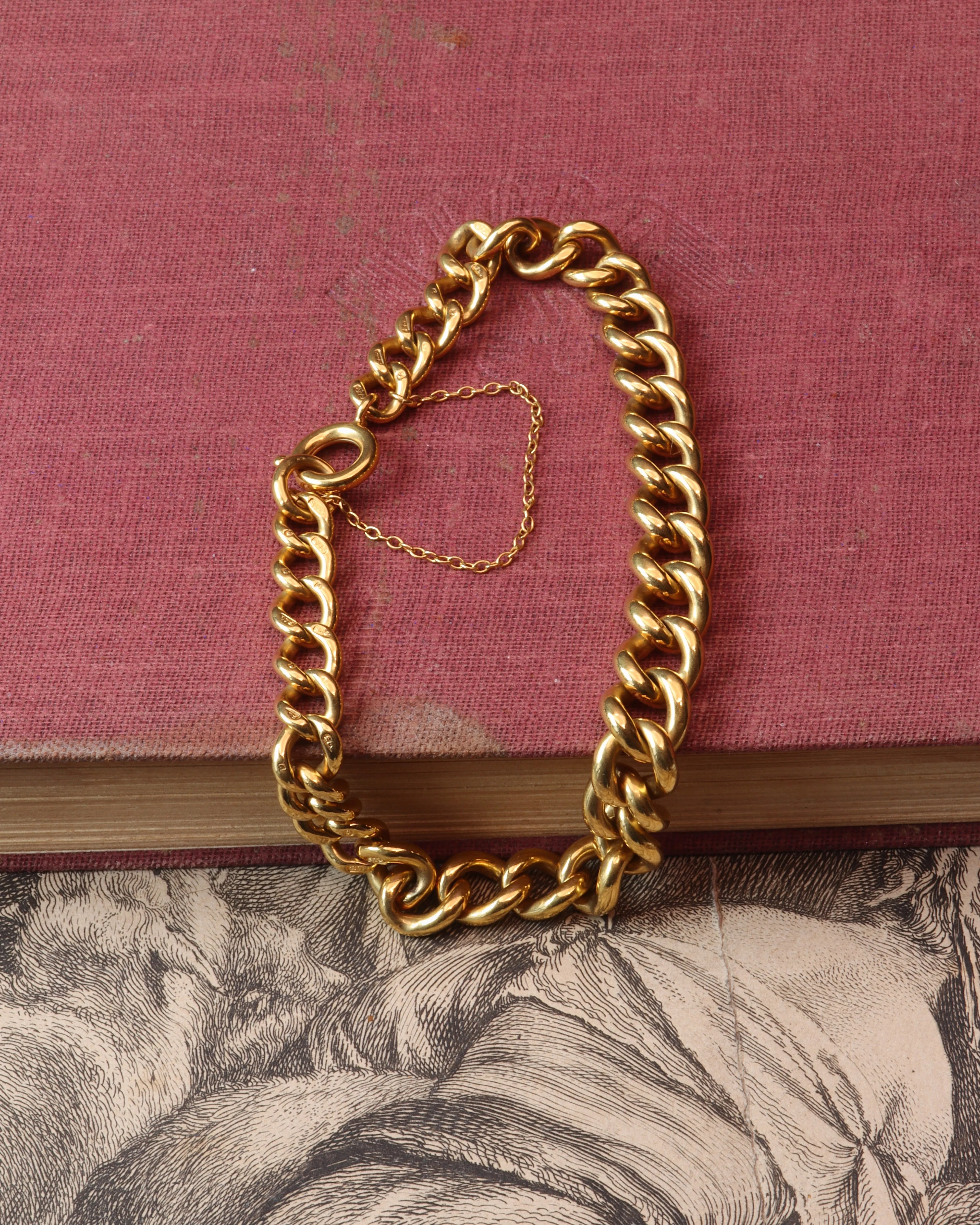 Antique Edwardian 1900 9ct Yellow Gold Curb Bracelet