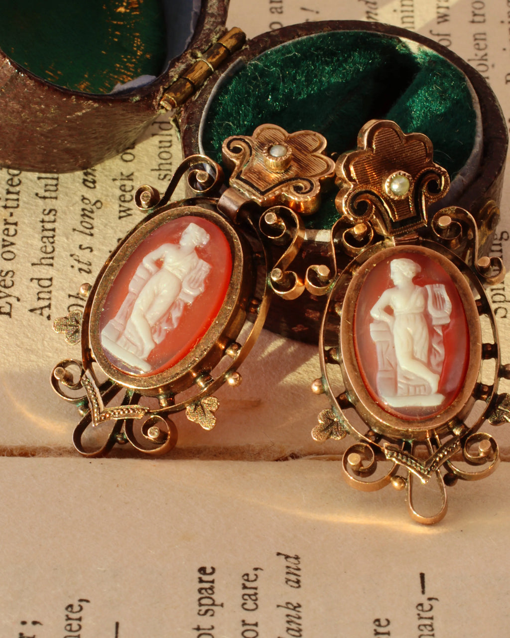 Victorian Neoclassical Carnelian Cameo Earrings