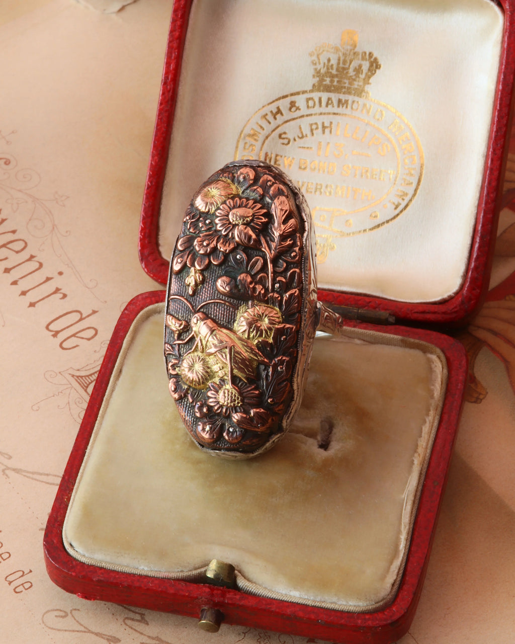 Antique Shakudo Japanese Sword Engraved Silver Ring