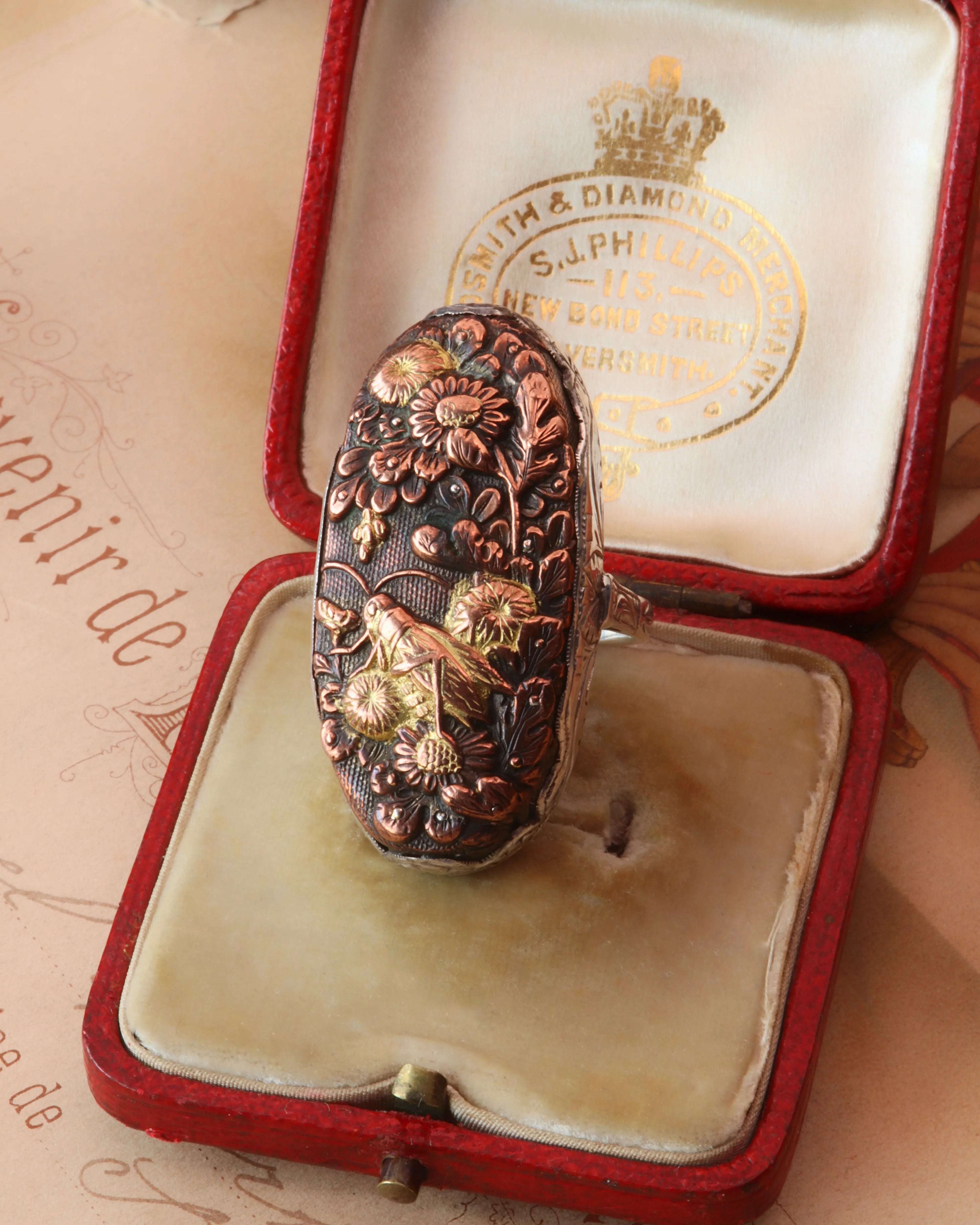 Antique Shakudo Japanese Sword Engraved Silver Ring