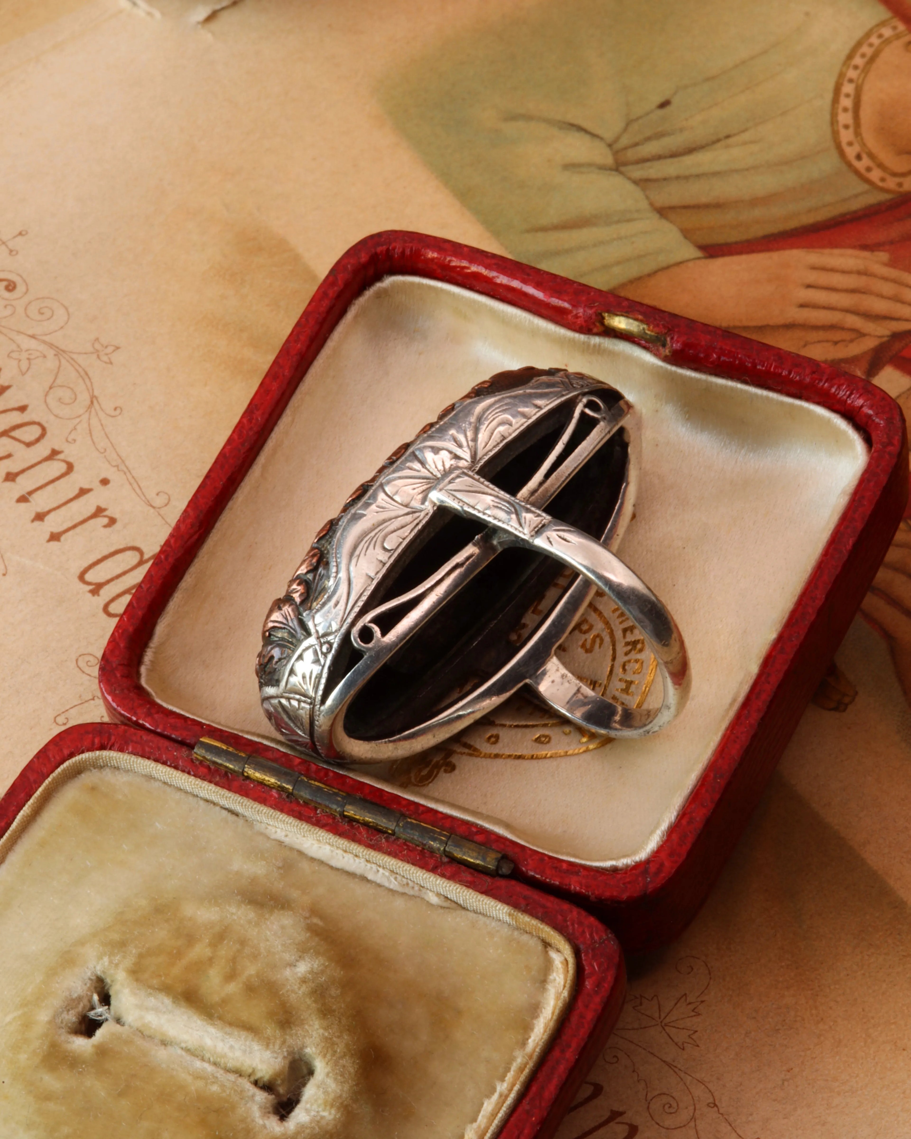 Antique Shakudo Japanese Sword Engraved Silver Ring
