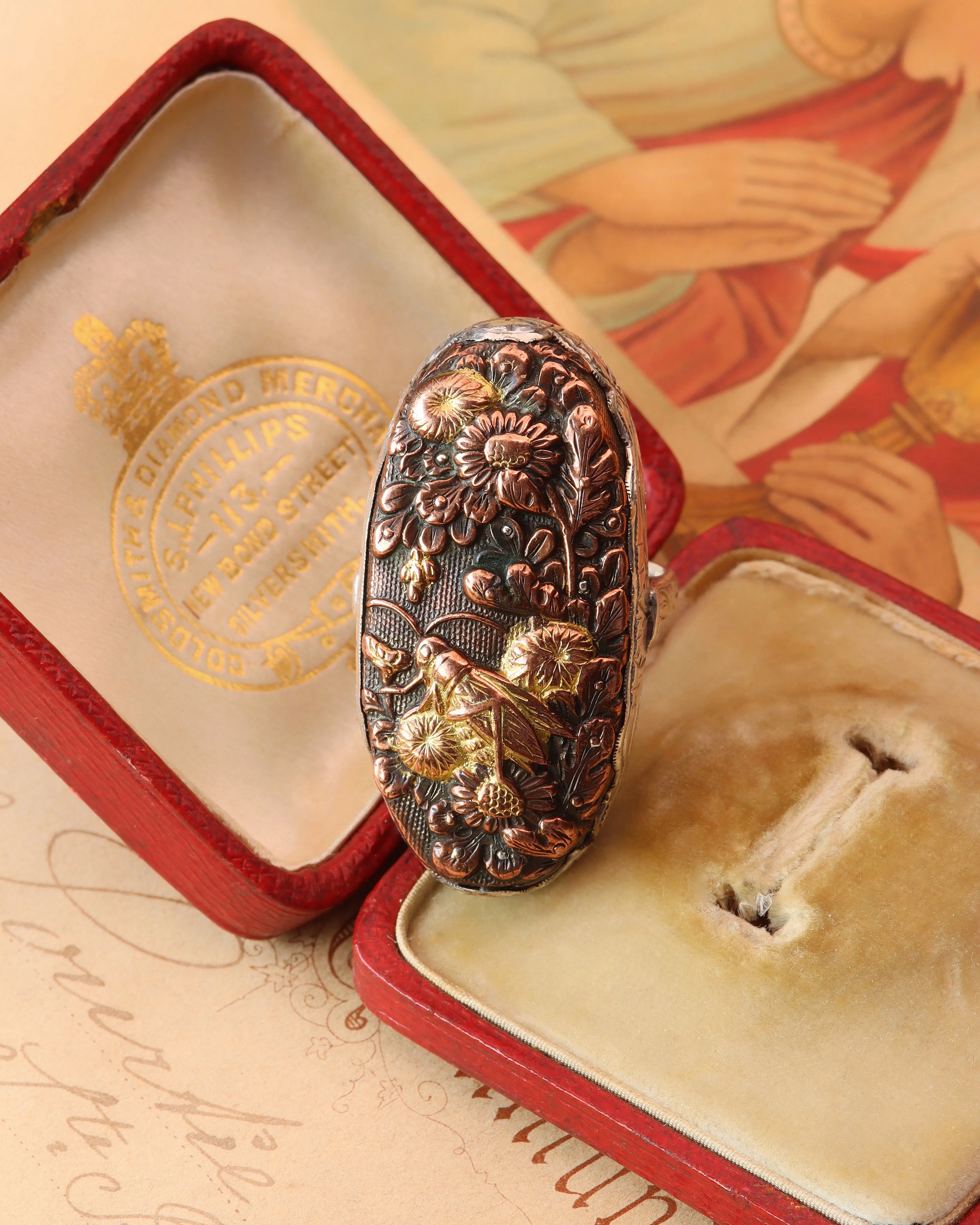 Antique Shakudo Japanese Sword Engraved Silver Ring