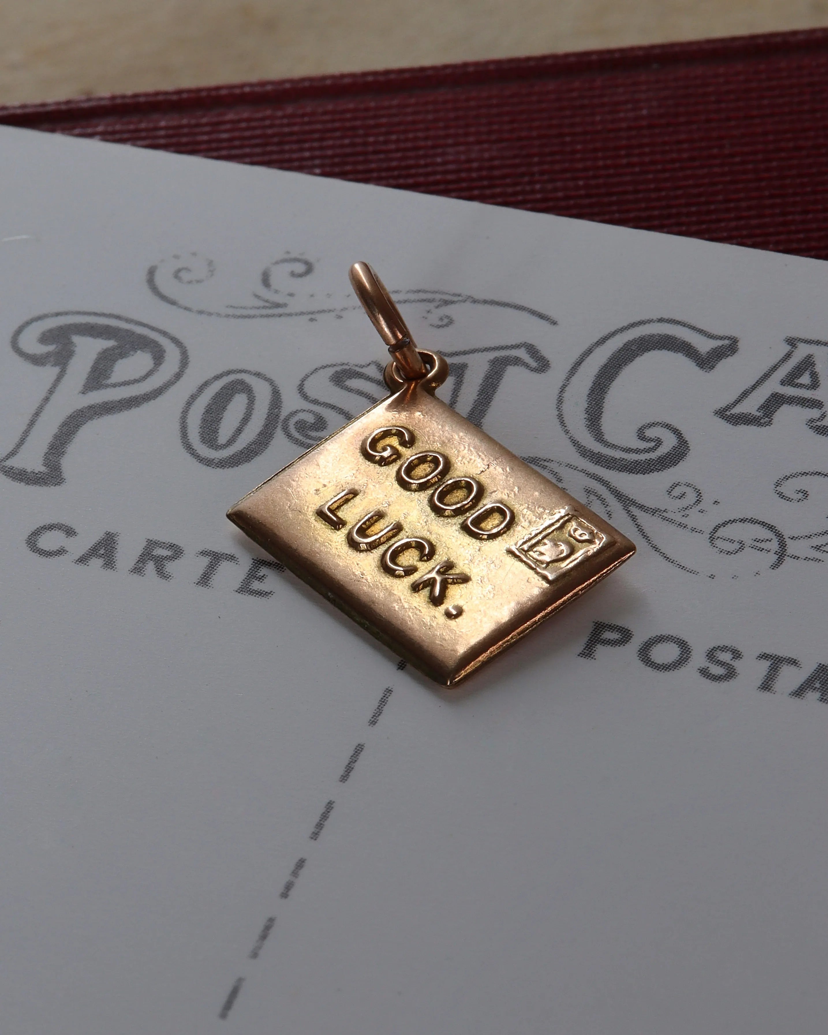 Edwardian 9ct Gold 'Good Luck' Envelope Charm