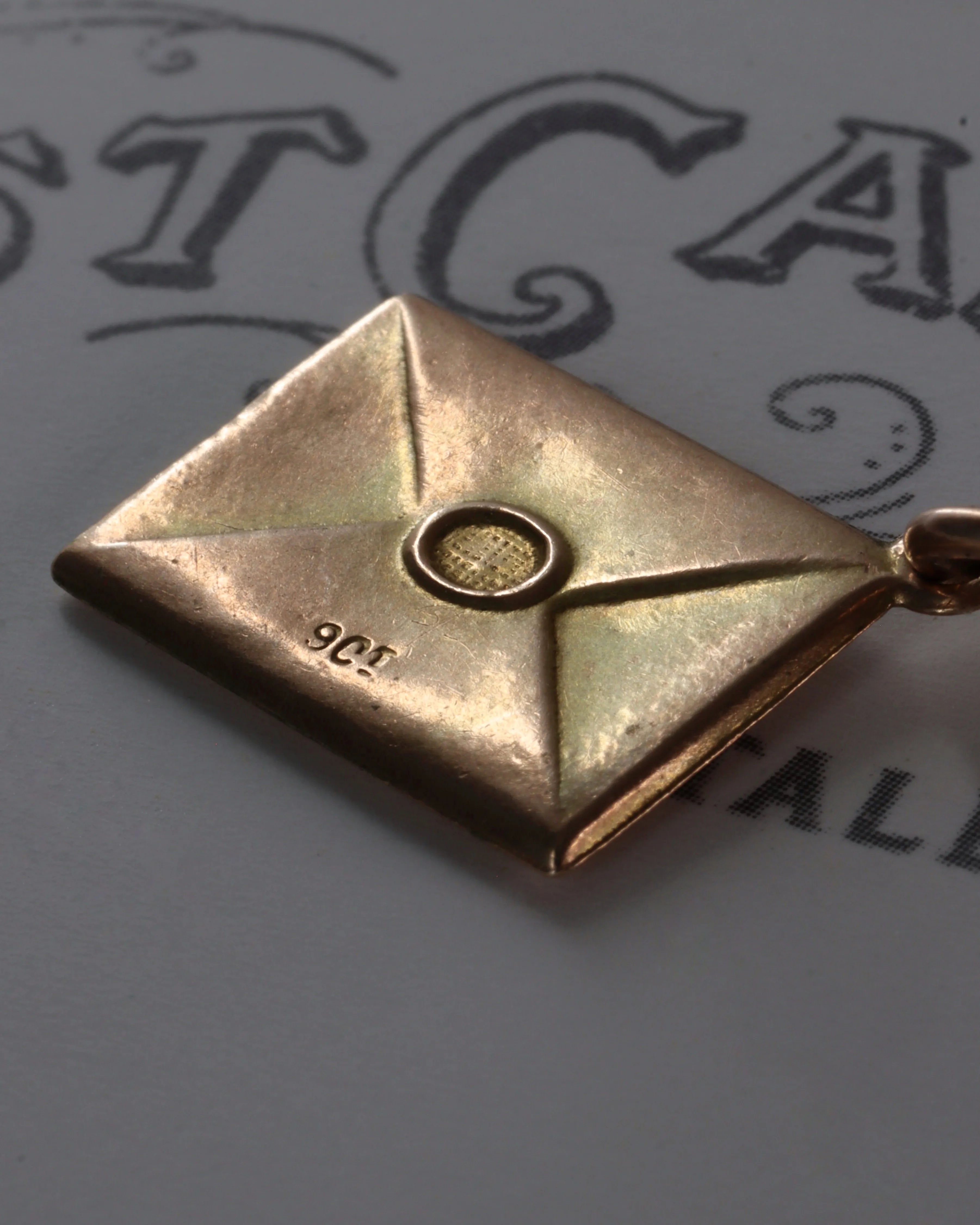 Edwardian 9ct Gold 'Good Luck' Envelope Charm