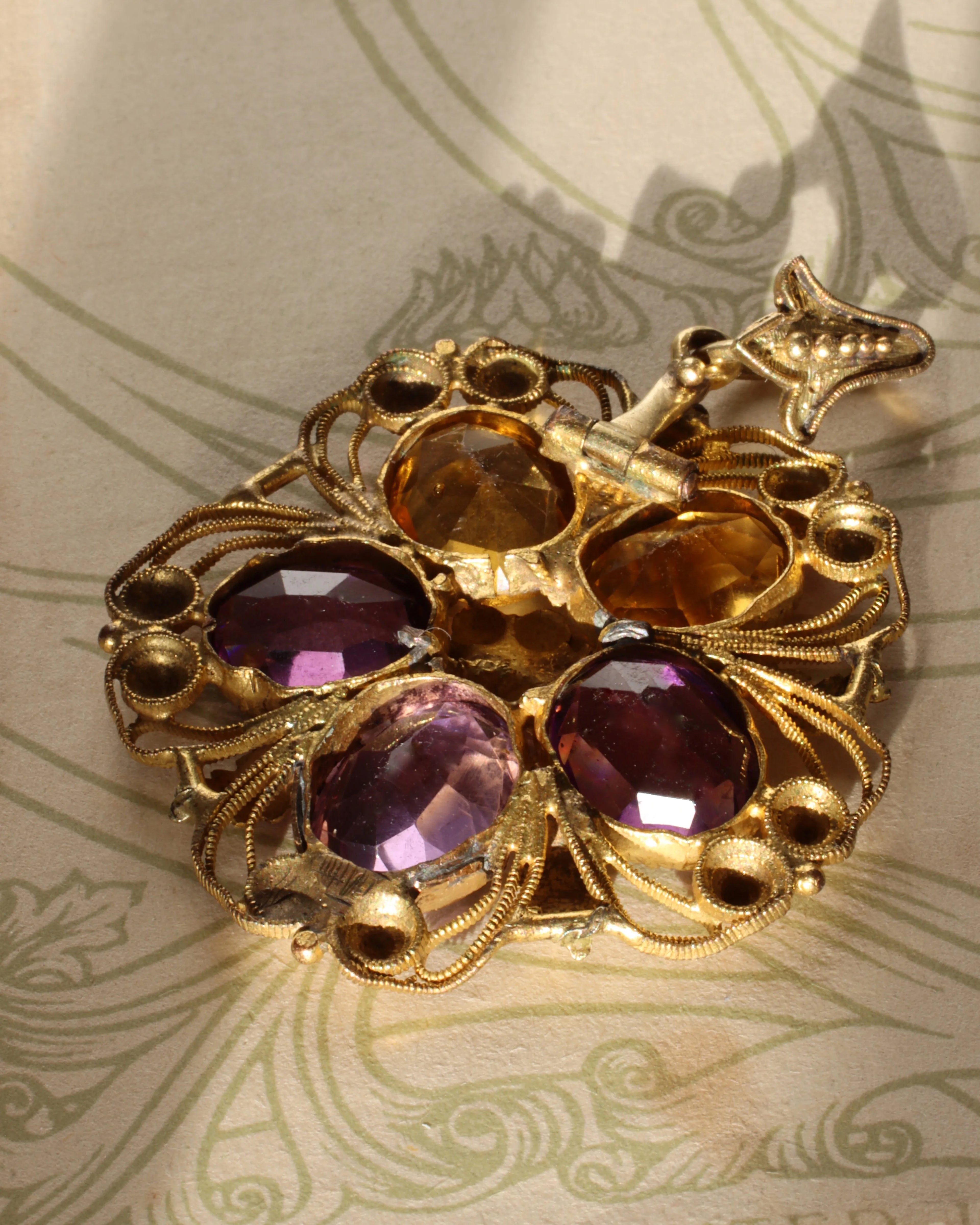 Early Victorian Cannetille Pansy Paste Charm