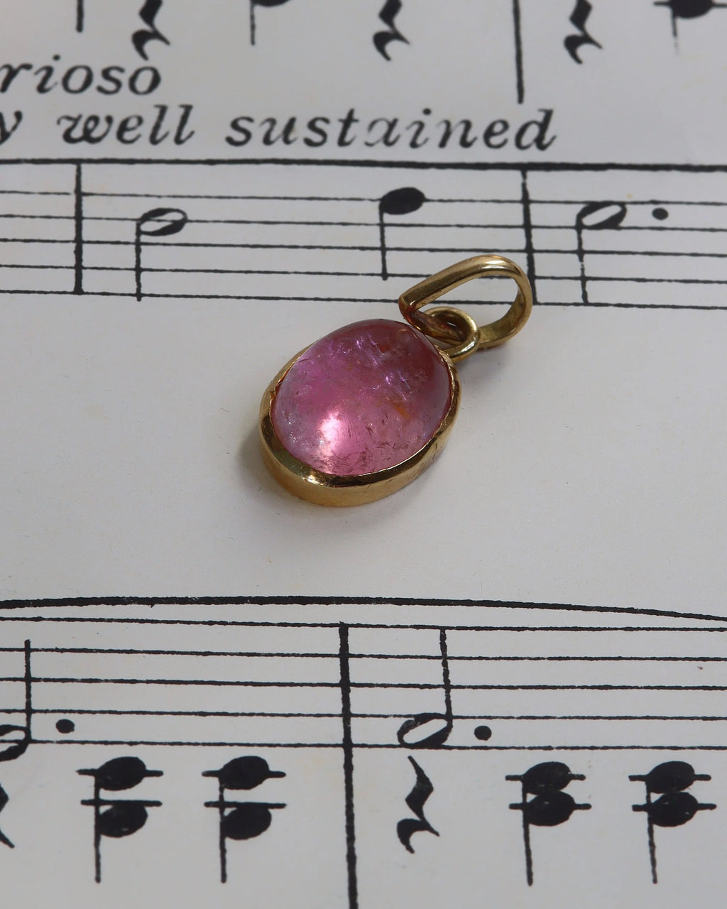 Contemporary 18ct Gold & Pink Cabochon Tourmaline Charm