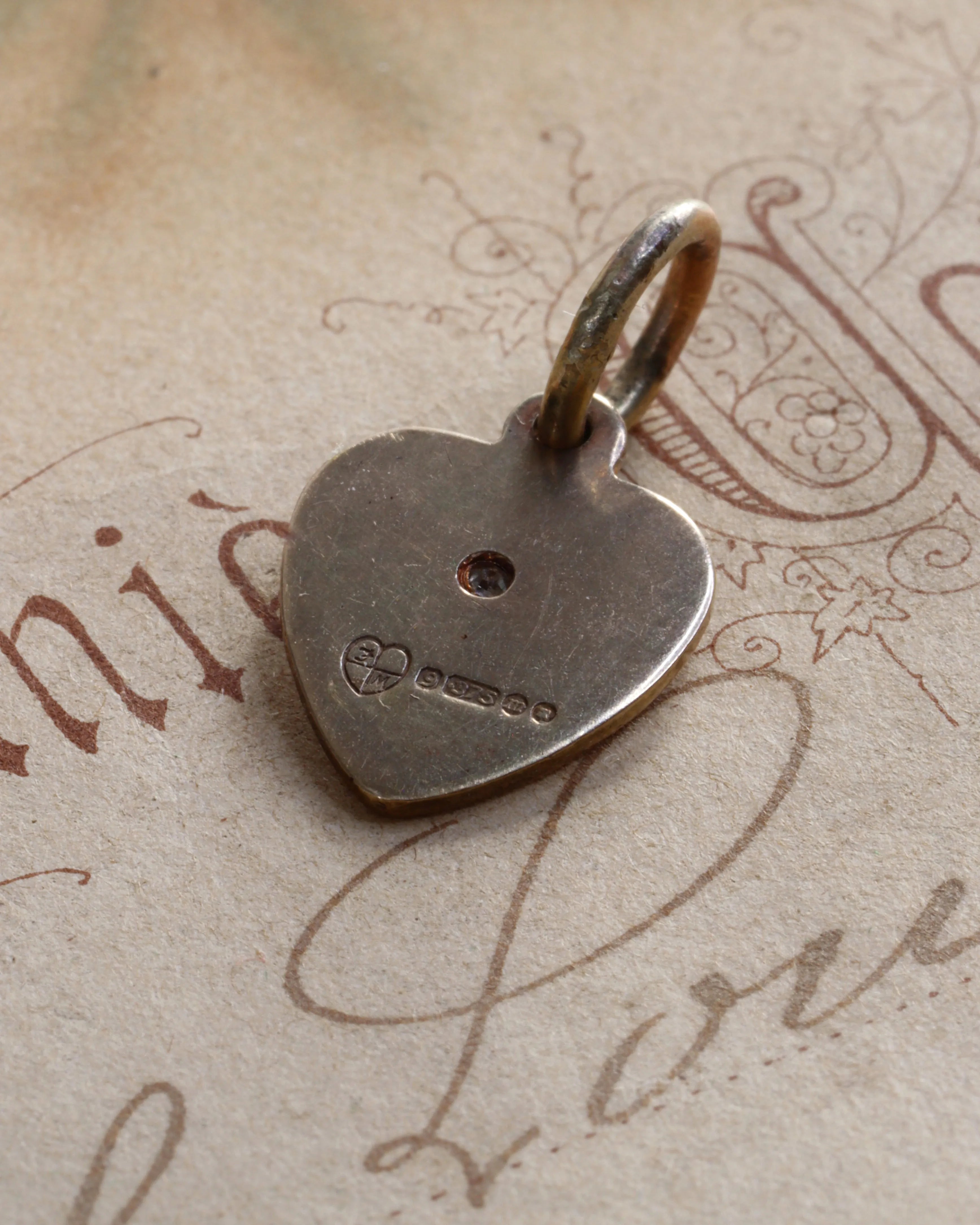 Vintage 9ct Gold Starburst Diamond Heart Charm