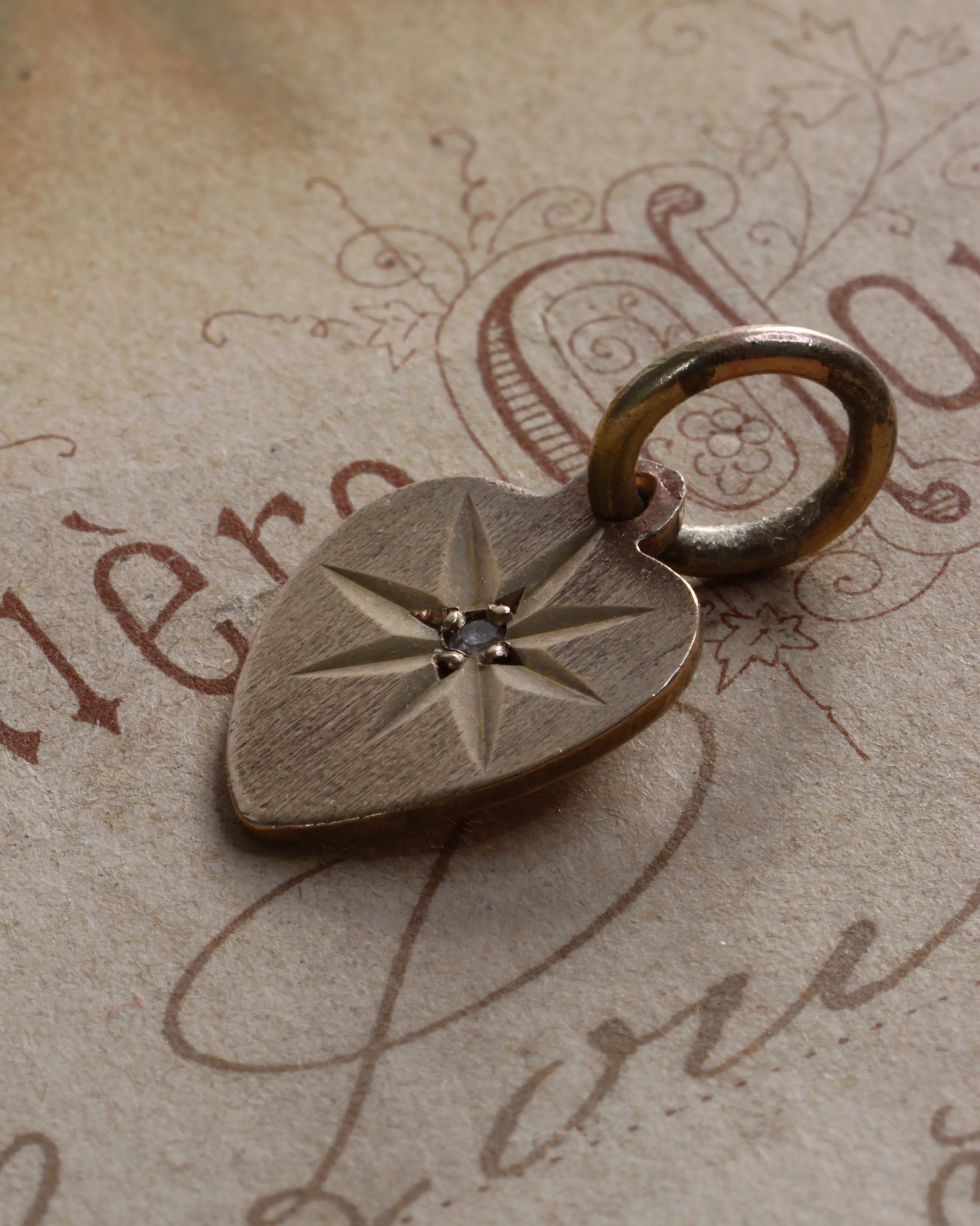 Vintage 9ct Gold Starburst Diamond Heart Charm
