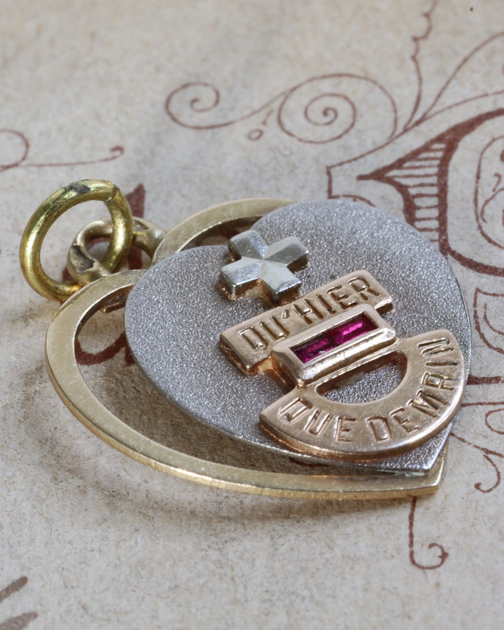 Vintage 18ct White & Yellow Gold French Augis Heart Charm