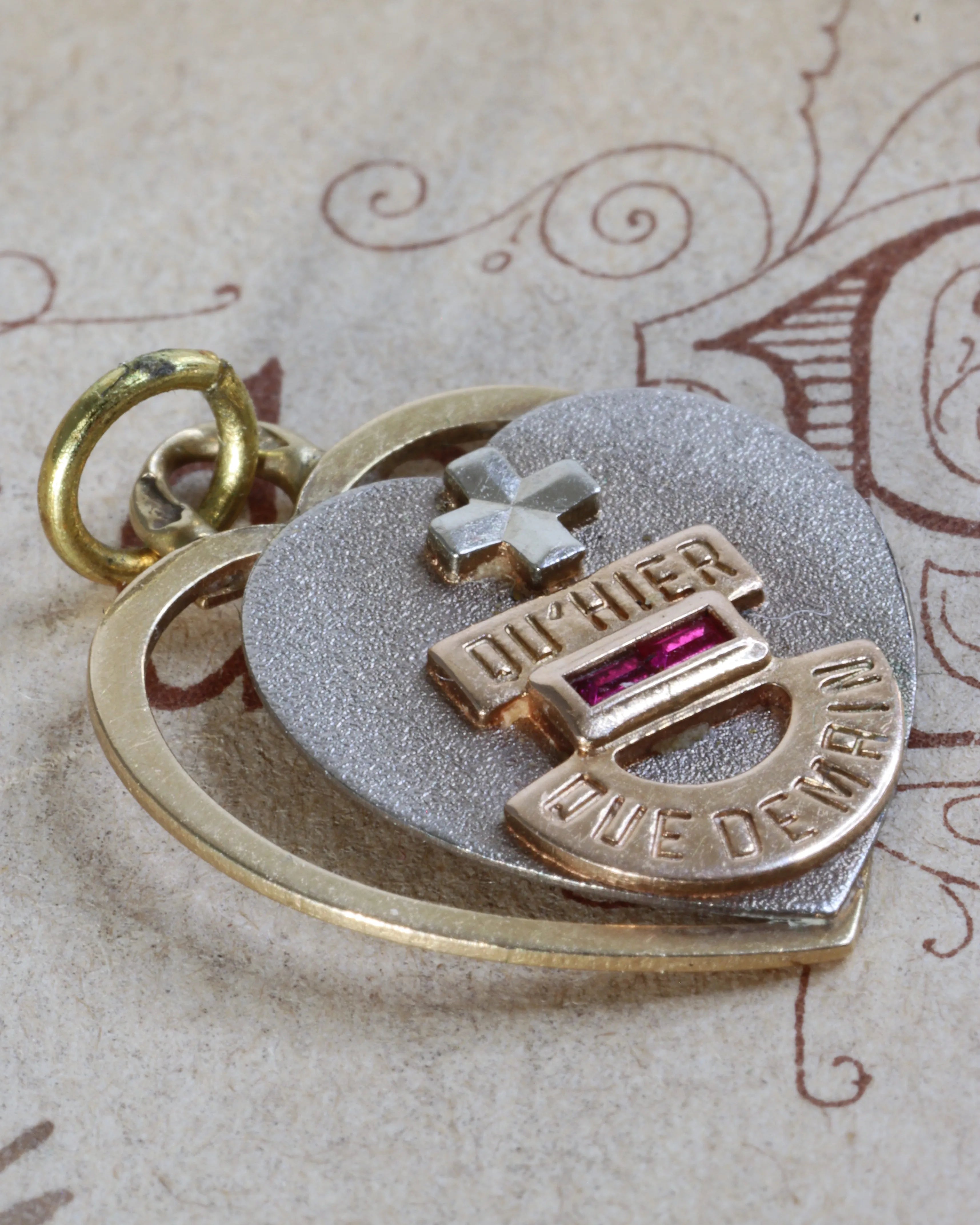 Vintage 18ct White & Yellow Gold French Augis Heart Charm