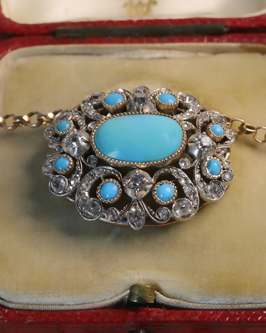 Victorian Turquoise and Diamond-Encrusted Pendant Necklace