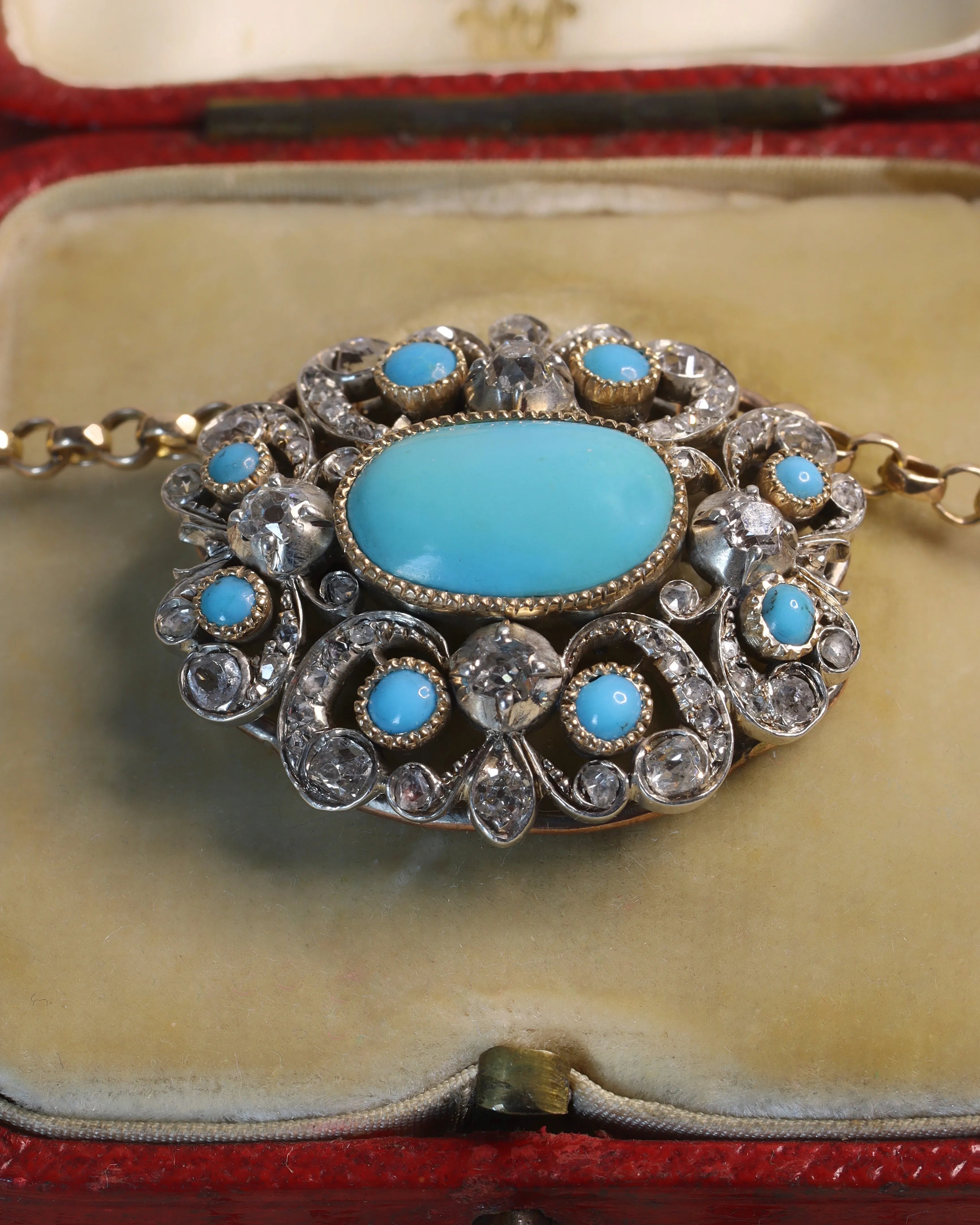 Victorian Turquoise and Diamond-Encrusted Pendant Necklace