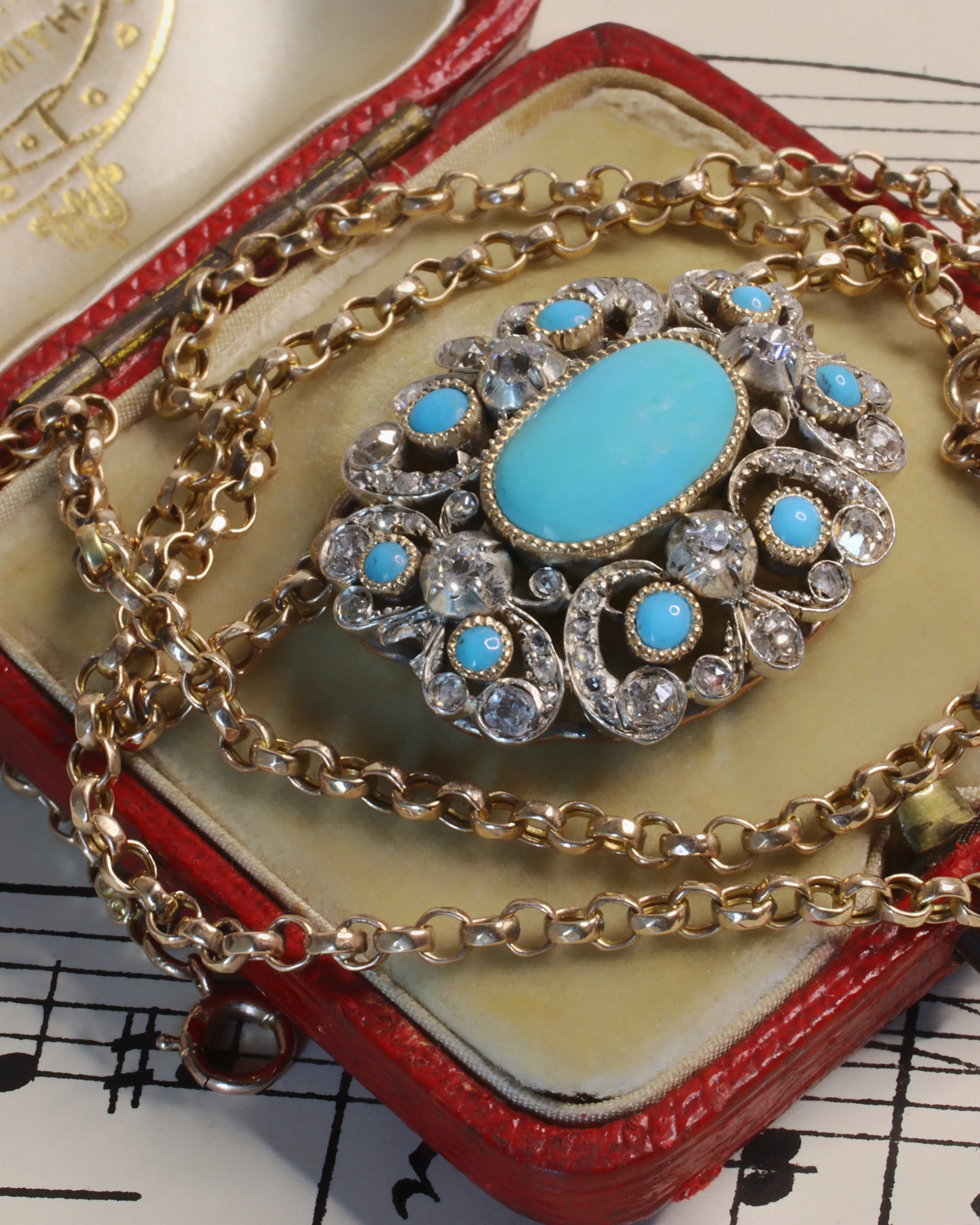 Victorian Turquoise and Diamond-Encrusted Pendant Necklace