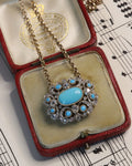 Victorian Turquoise and Diamond-Encrusted Pendant Necklace