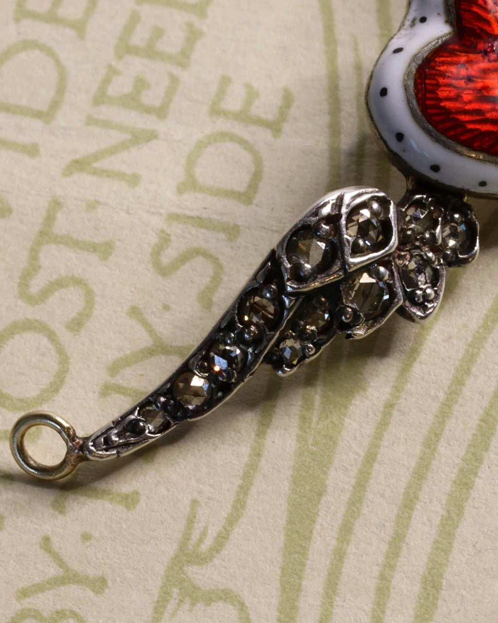 Victorian Winged Silver Heart Pendant with Enamel and Diamonds