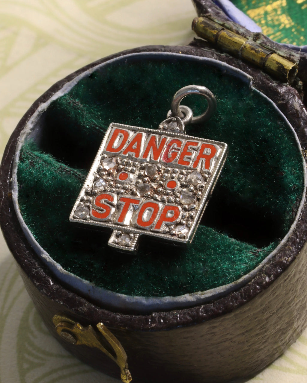 Antique Art Deco Platinum & Enamel Diamond Charm
