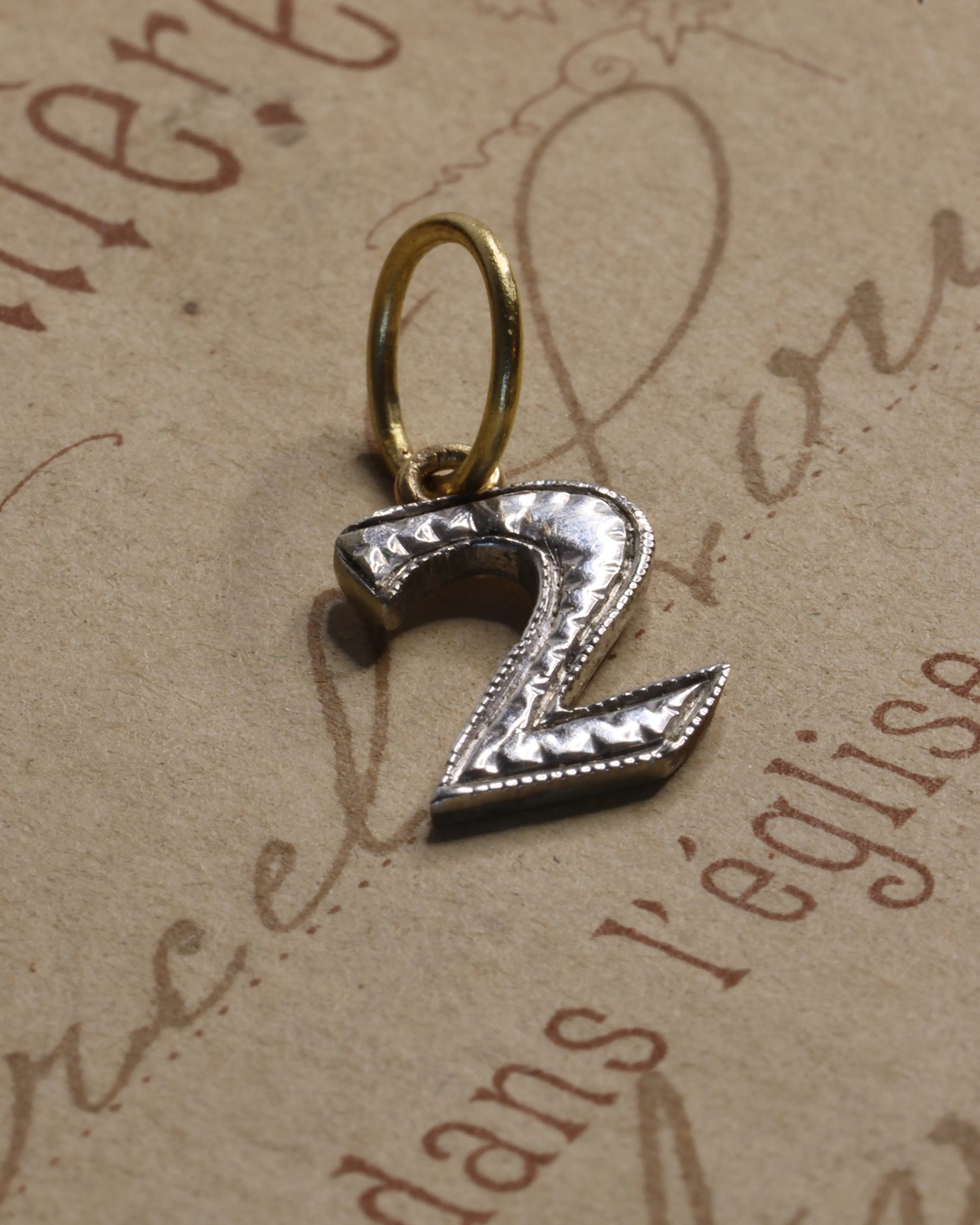 Antique Engraved 10ct White Gold Number 2 Charm