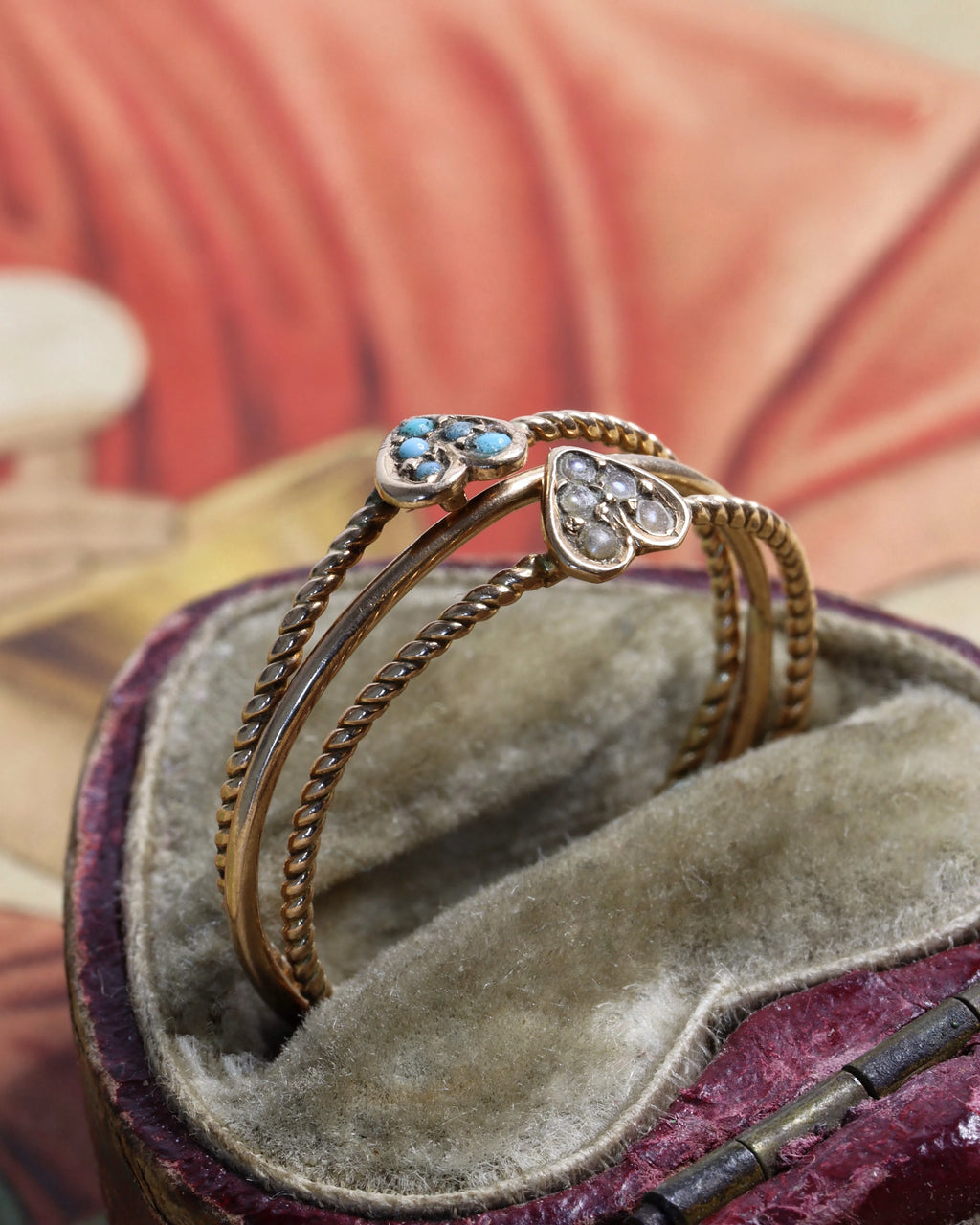 Antique 14ct Rose Gold Double Heart Ring