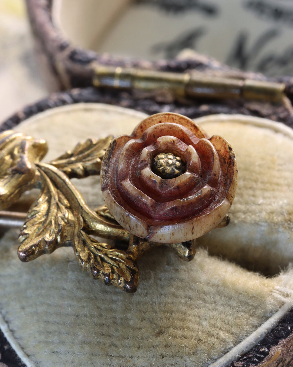 Georgian Gilt Metal Lace Hand & Rose Pin