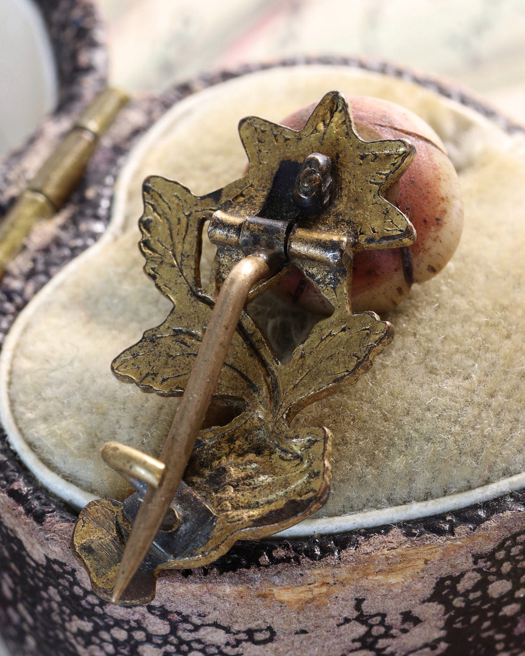 Georgian Gilt Metal Lace Hand & Rose Pin