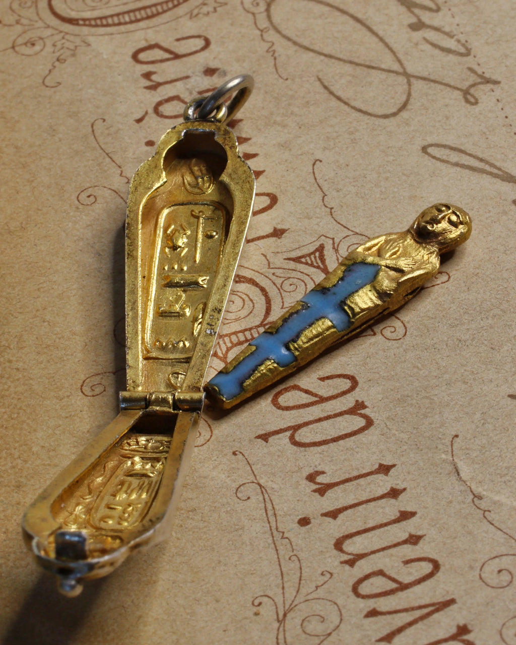Art Deco Silver Sarcophagus Charm with Gilt Mummy