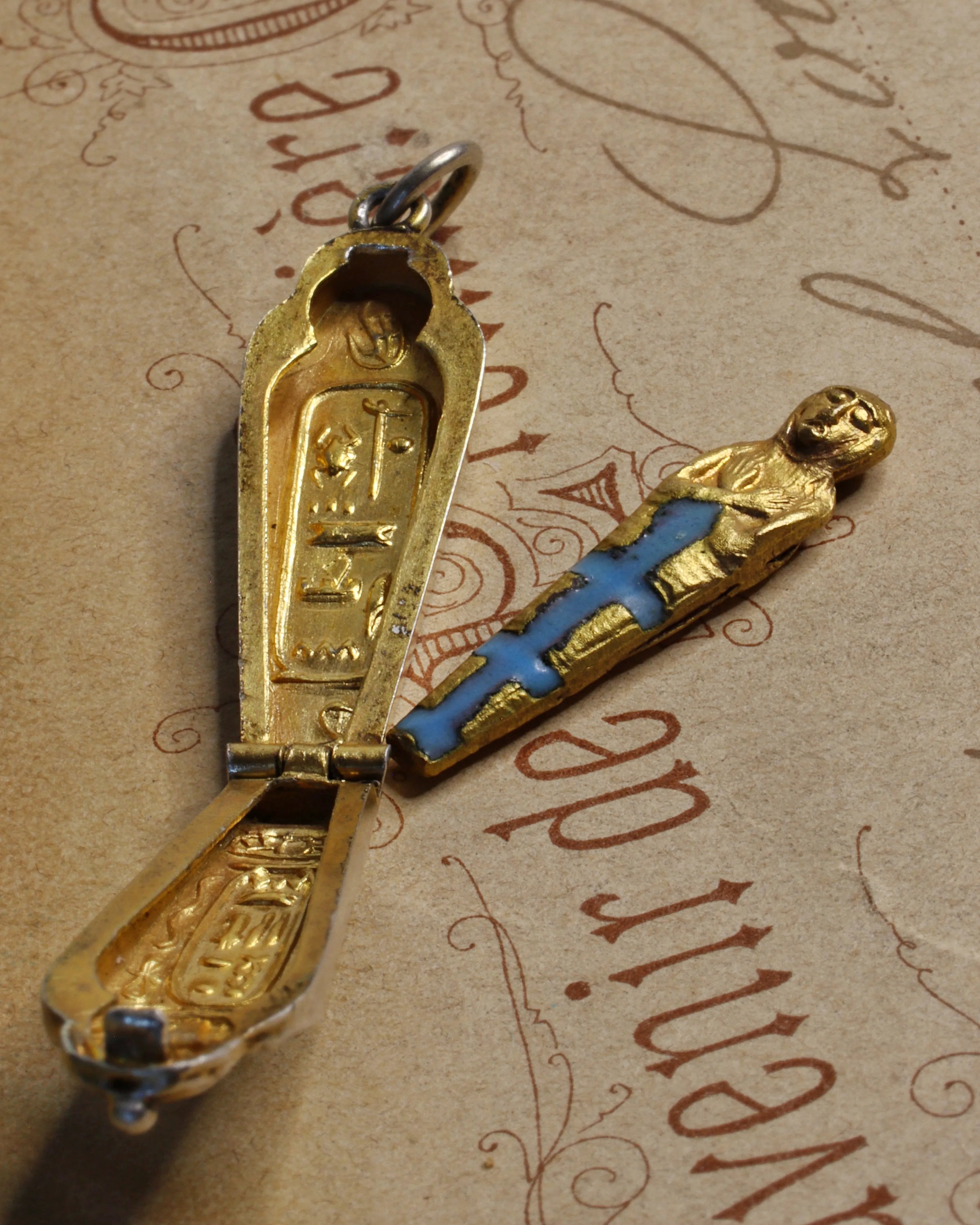 Art Deco Silver Sarcophagus Charm with Gilt Mummy