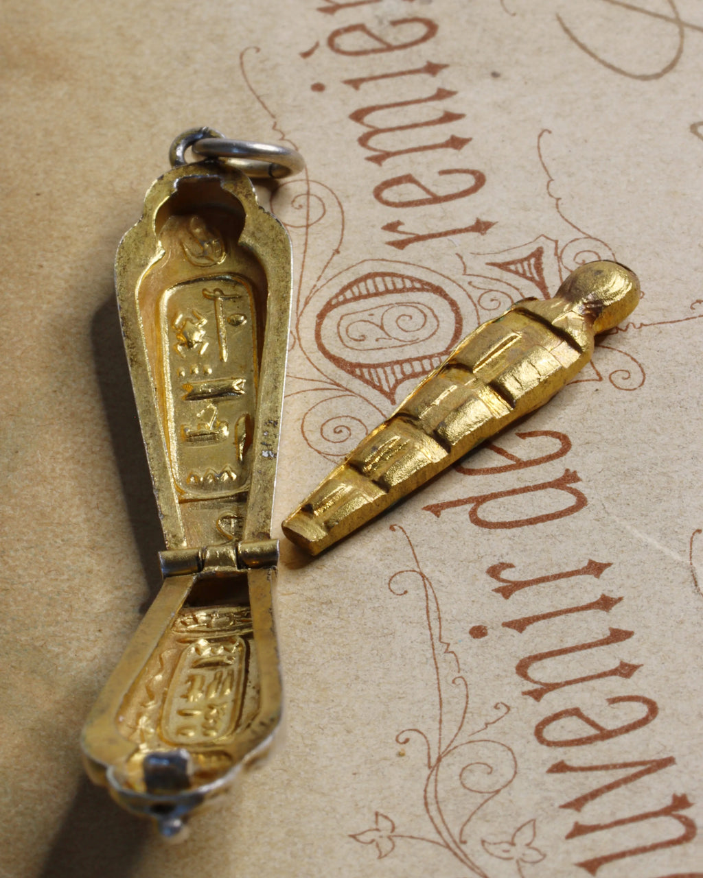 Art Deco Silver Sarcophagus Charm with Gilt Mummy