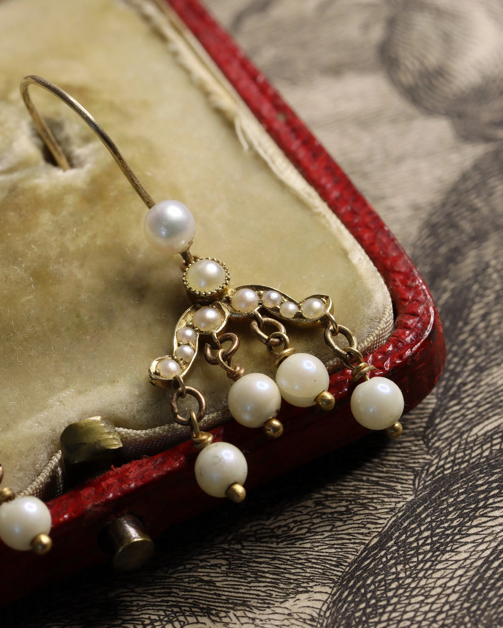 Antique 9ct Gold Pearl Chandelier Earrings