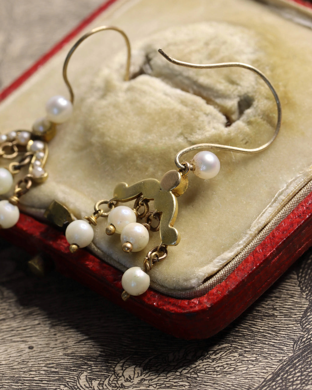 Antique 9ct Gold Pearl Chandelier Earrings