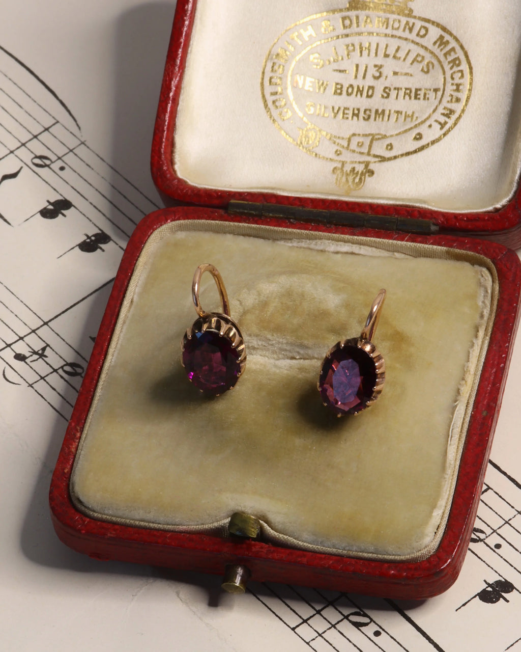 Antique Russian 14ct Rose Gold Almandine Garnet Earrings