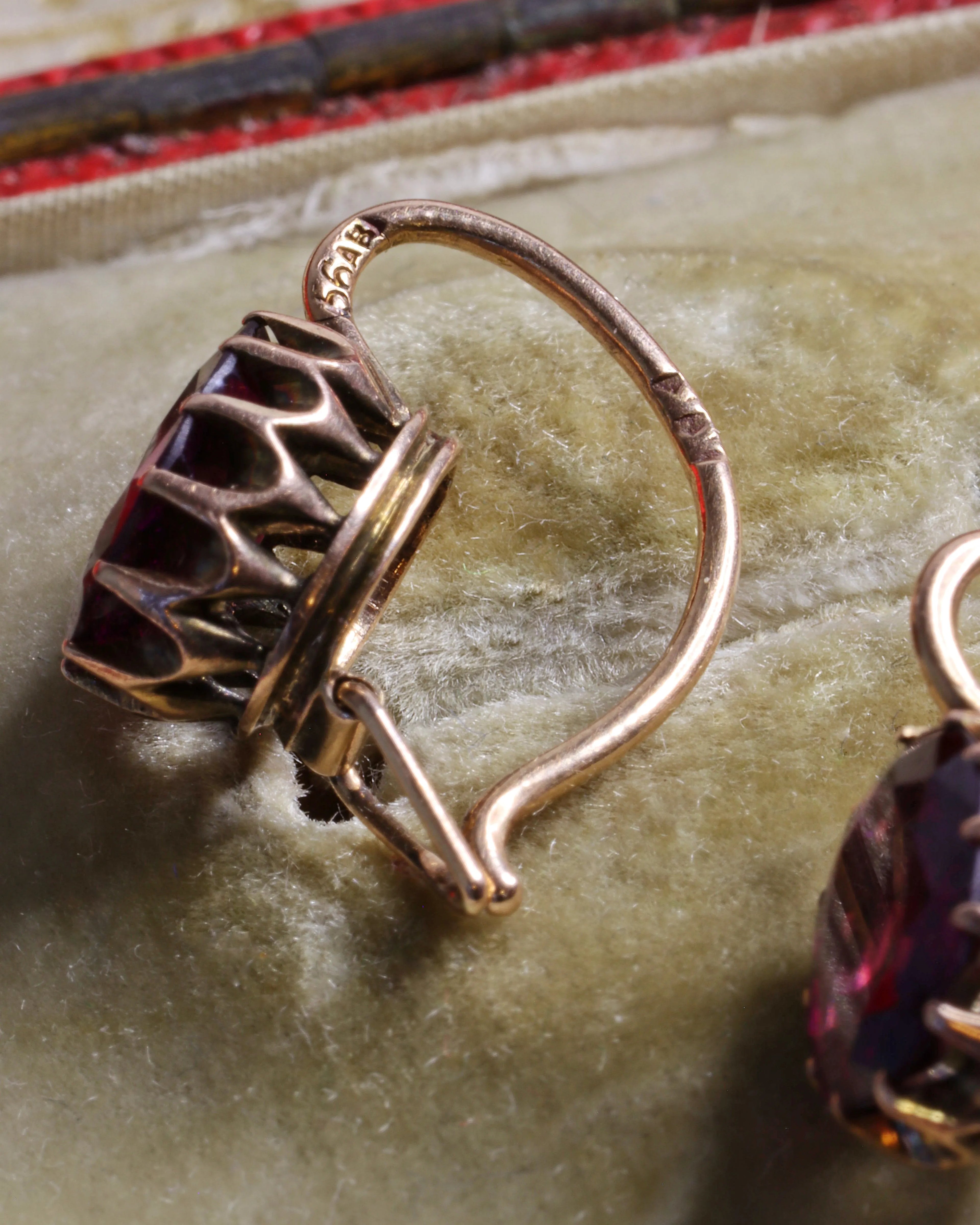 Antique Russian 14ct Rose Gold Almandine Garnet Earrings