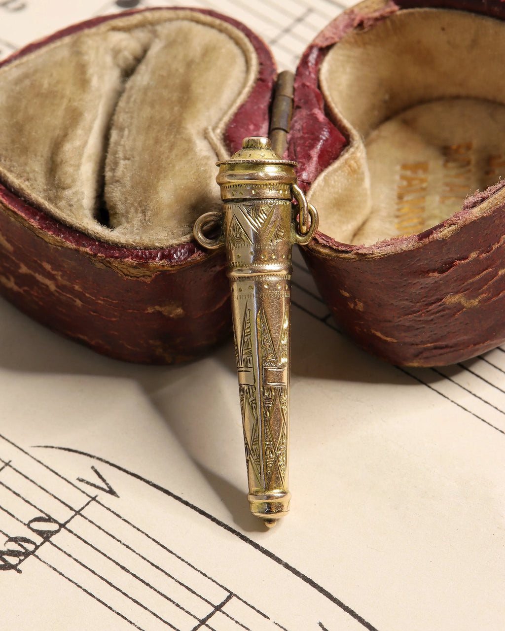 Antique 9ct Gold French Needle Case With Vauxhall Glass Detail