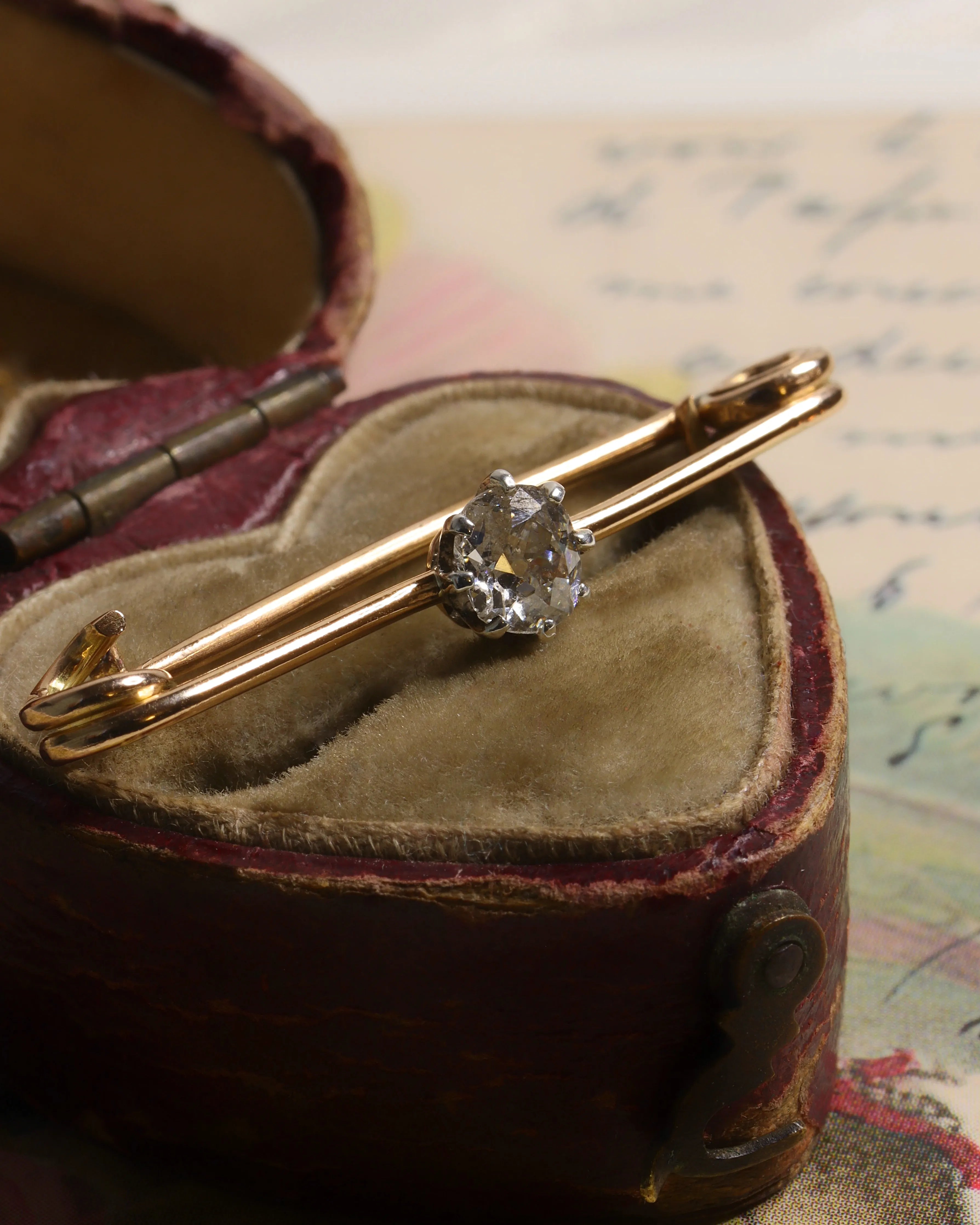 Edwardian 14ct Gold & Old-Cut Diamond Pin