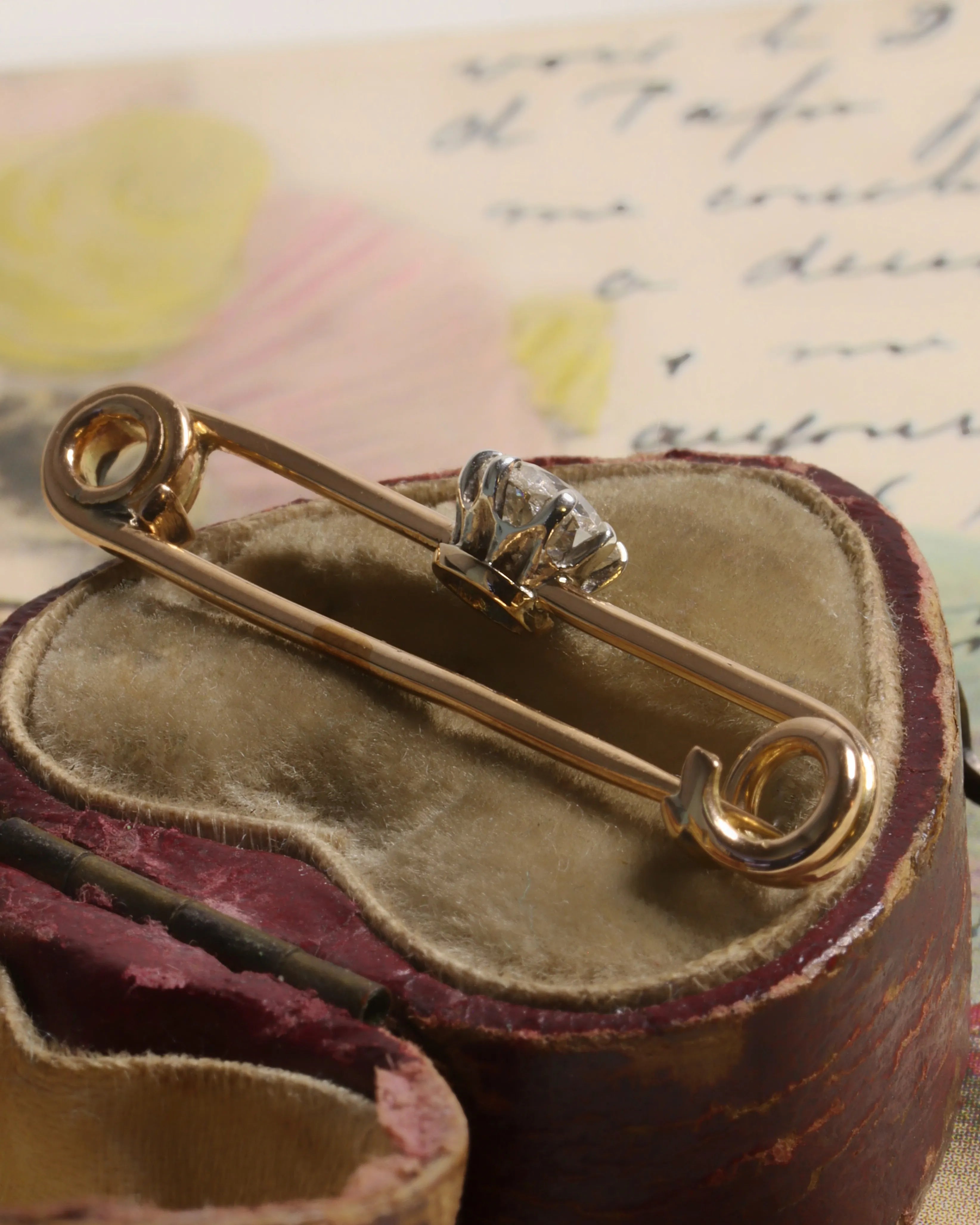 Edwardian 14ct Gold & Old-Cut Diamond Pin