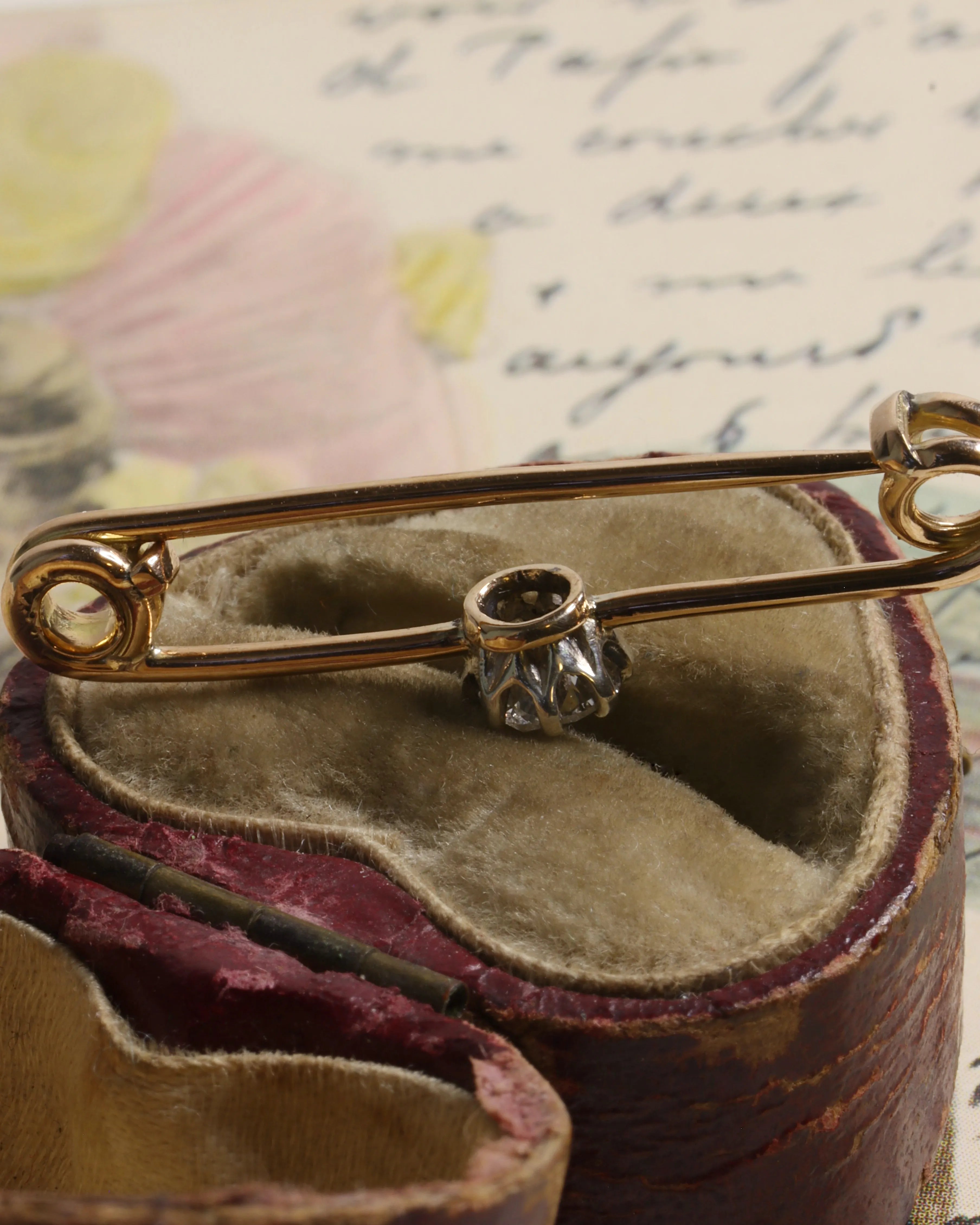 Edwardian 14ct Gold & Old-Cut Diamond Pin