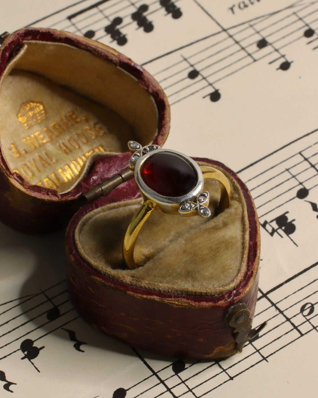 Victorian-inspired Garnet Cabochon Silver Ring