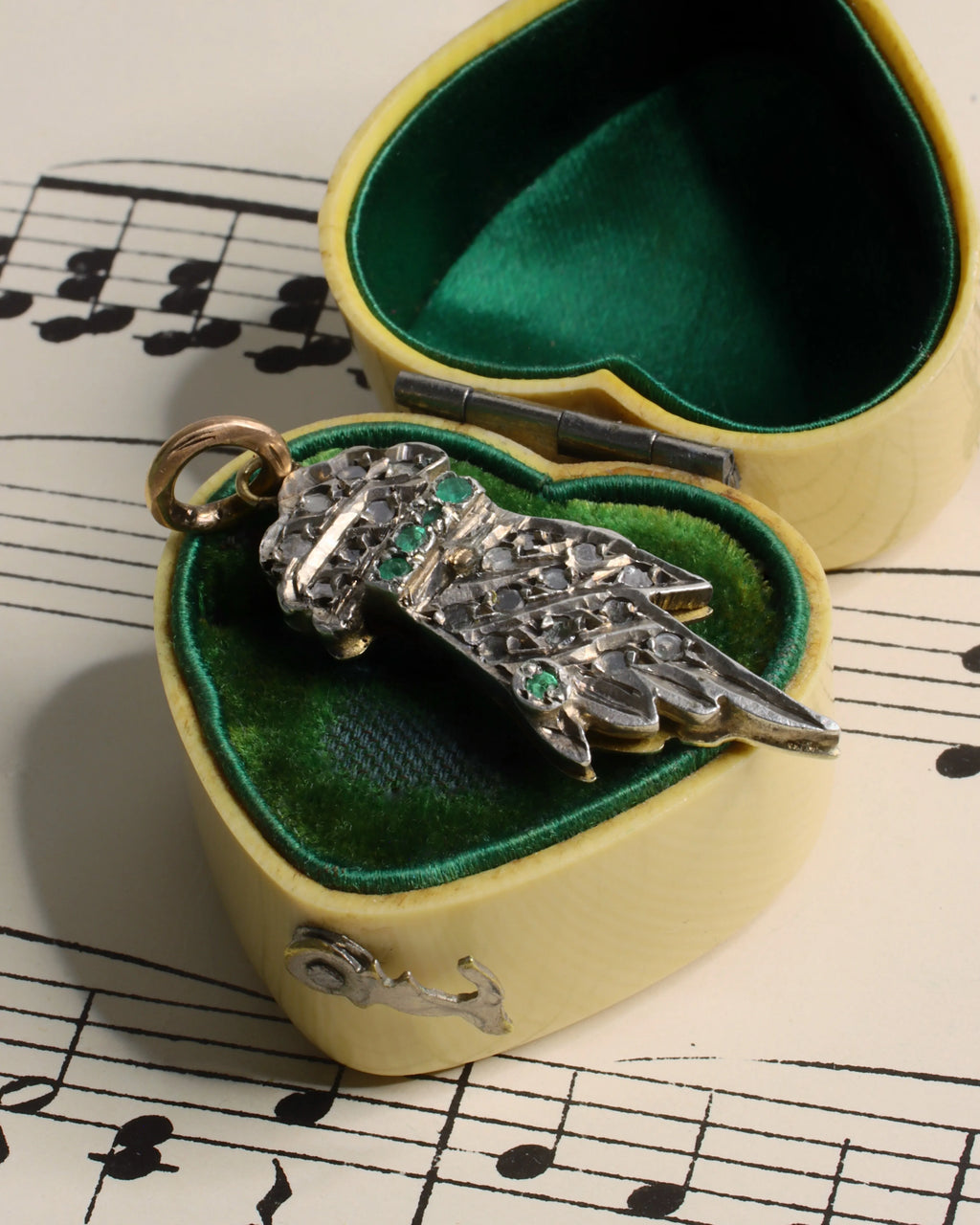 Antique Georgian Silver and Emerald Hand Charm