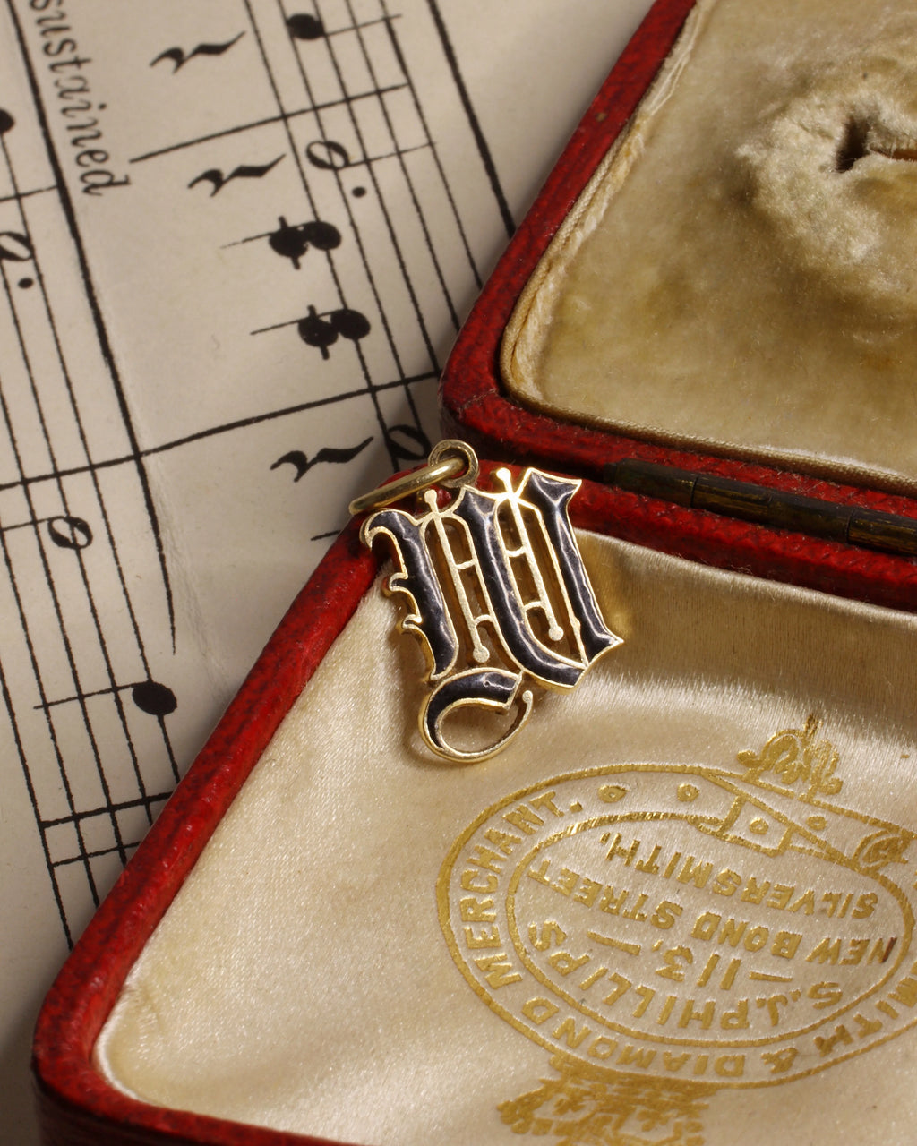 Gothic Initial ‘W’ Gold & Enamel Charm