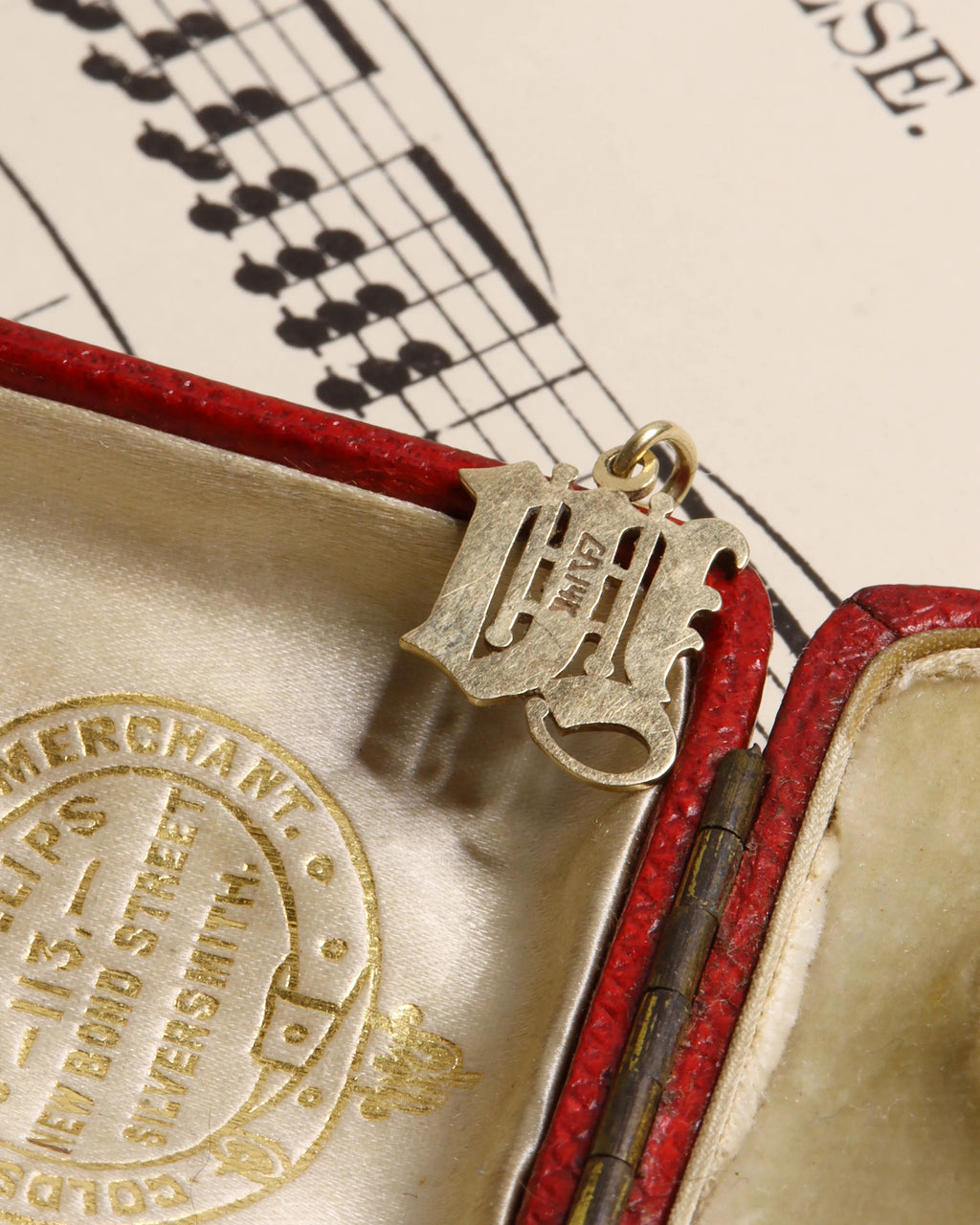 Gothic Initial ‘W’ Gold & Enamel Charm