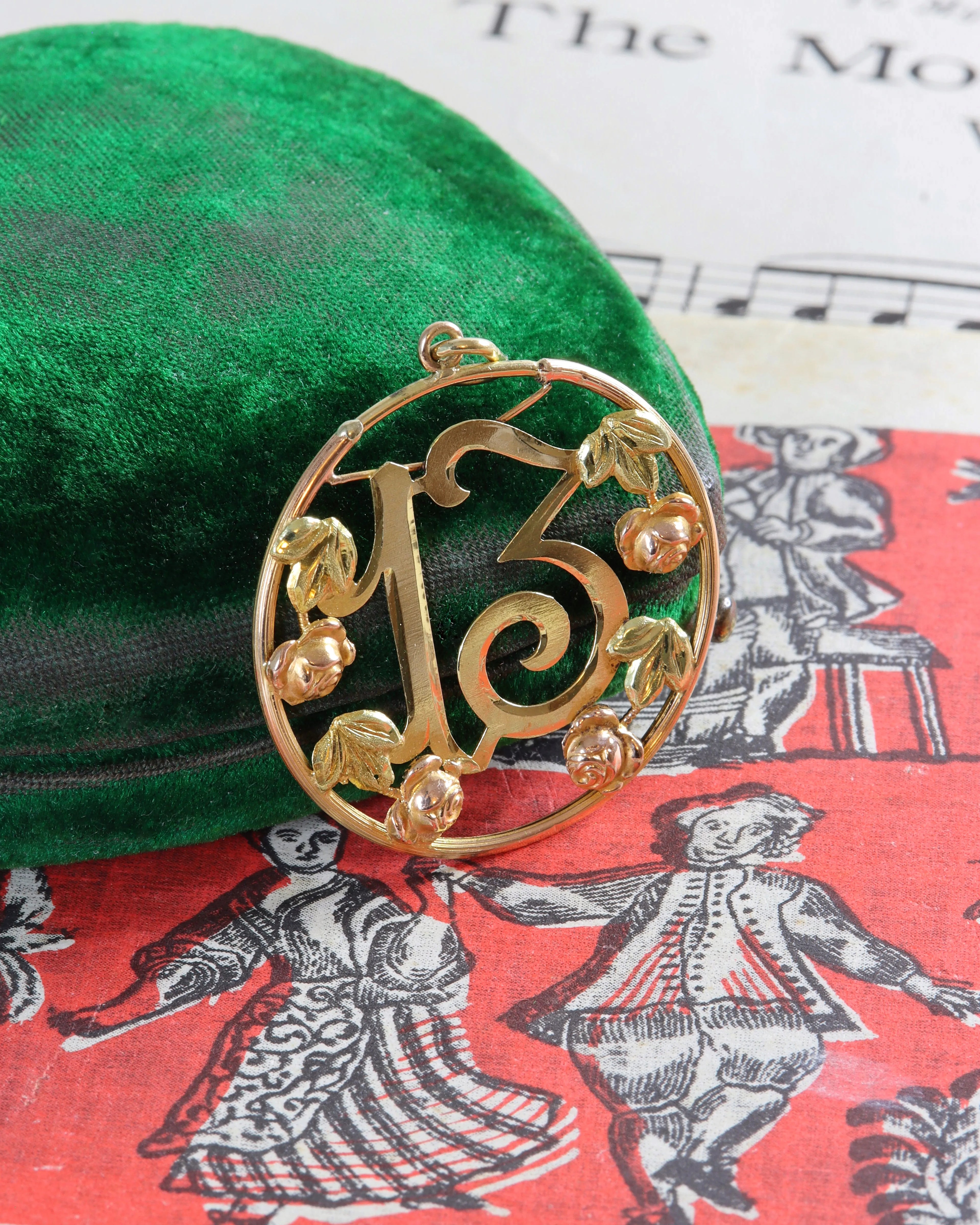 Antique Tri-Coloured 18ct Gold Lucky 13 Pendant