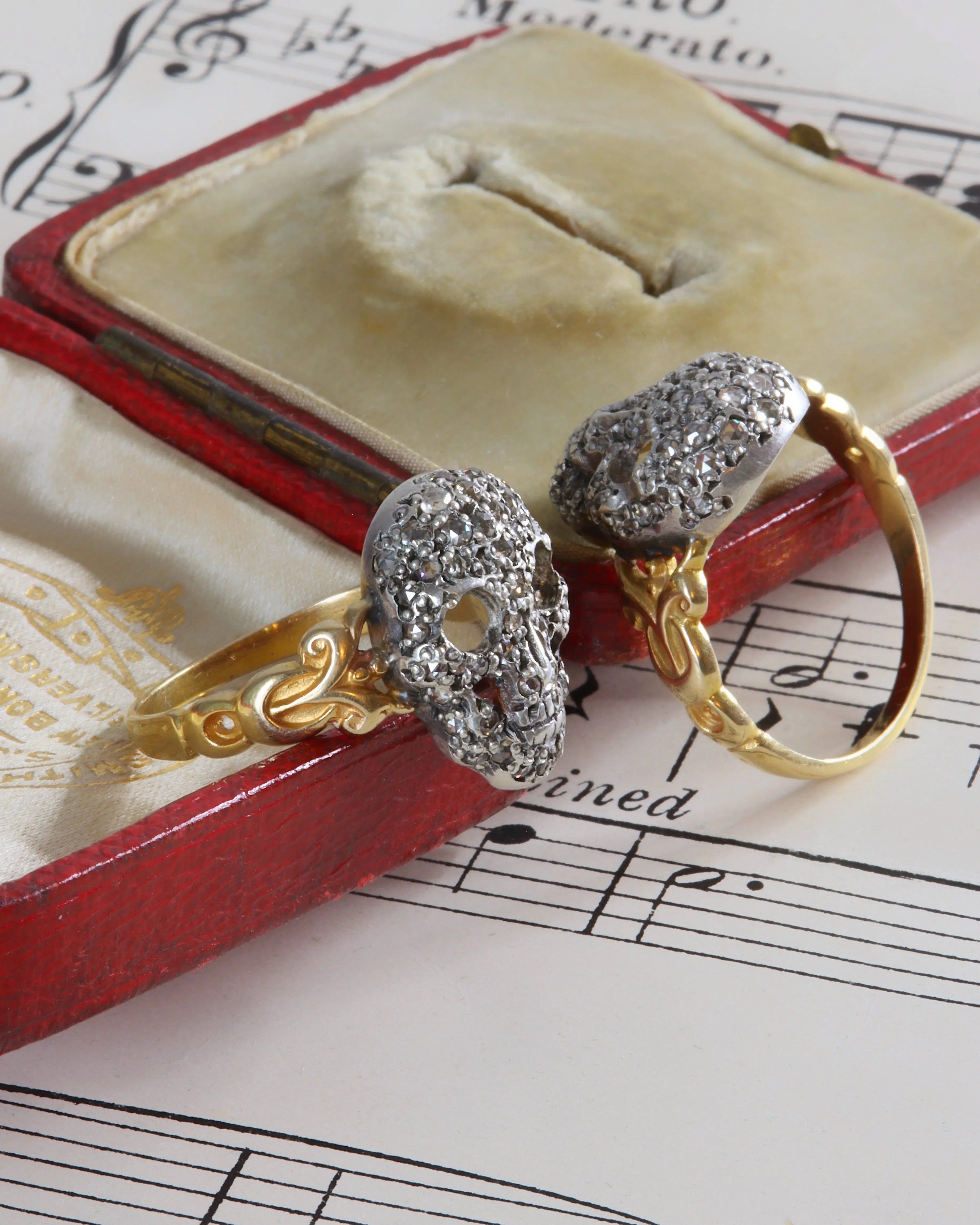 RESERVED Memento Mori Rose Cut Diamond Encrusted Skull Ring in Silver & 15ct Gold