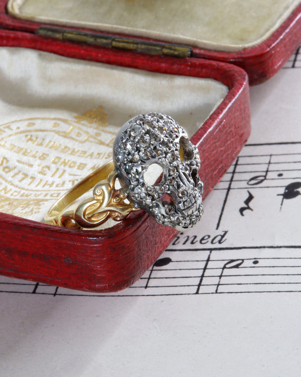 RESERVED Memento Mori Rose Cut Diamond Encrusted Skull Ring in Silver & 15ct Gold