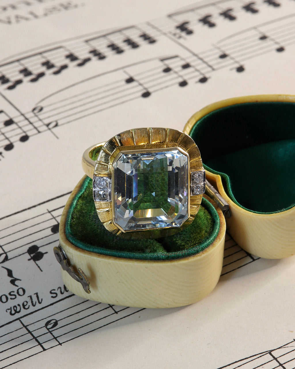 Vintage 18ct Gold and Aquamarine Cocktail Ring with Diamond Detail