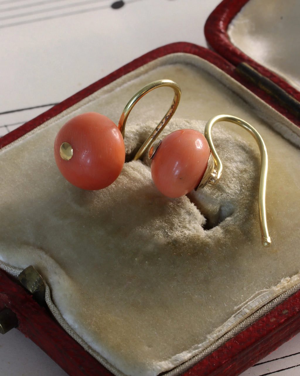 Antique Victorian 18ct Gold Coral Orb Earrings
