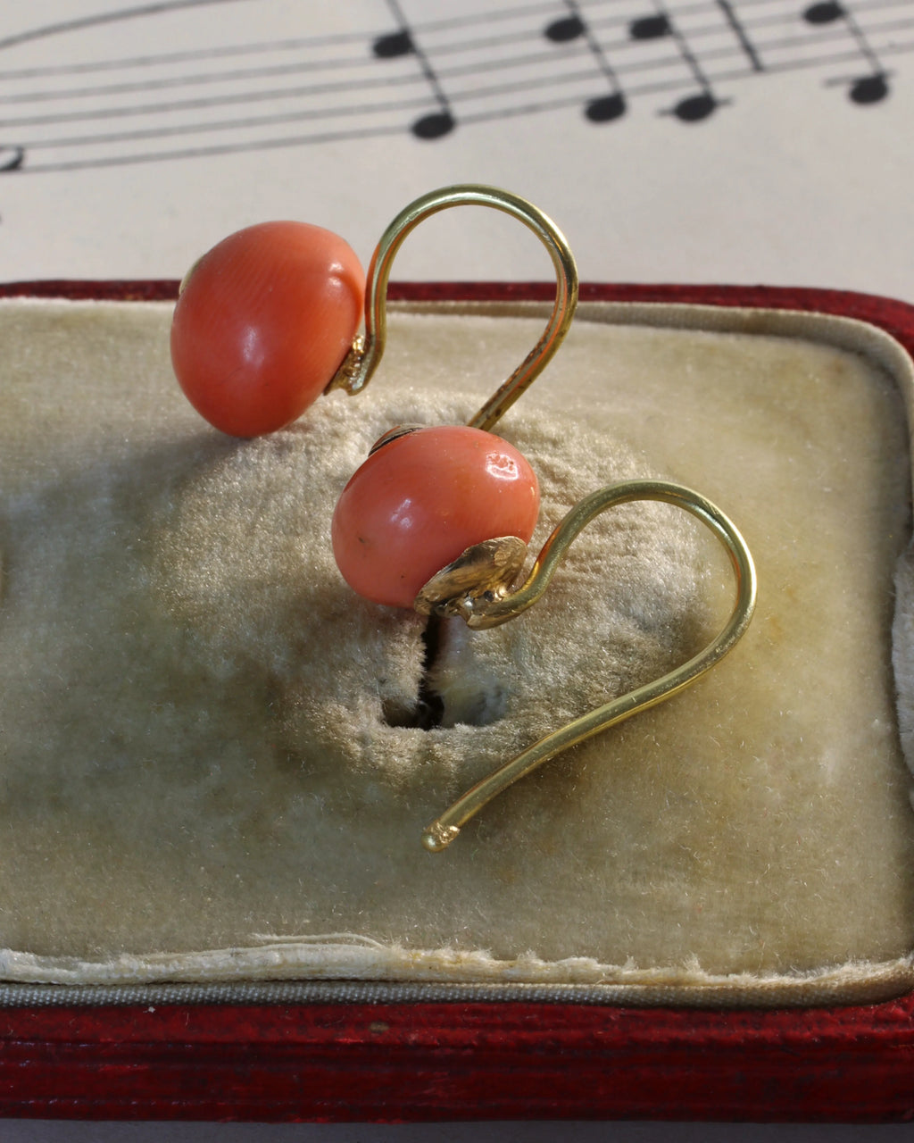 Antique Victorian 18ct Gold Coral Orb Earrings
