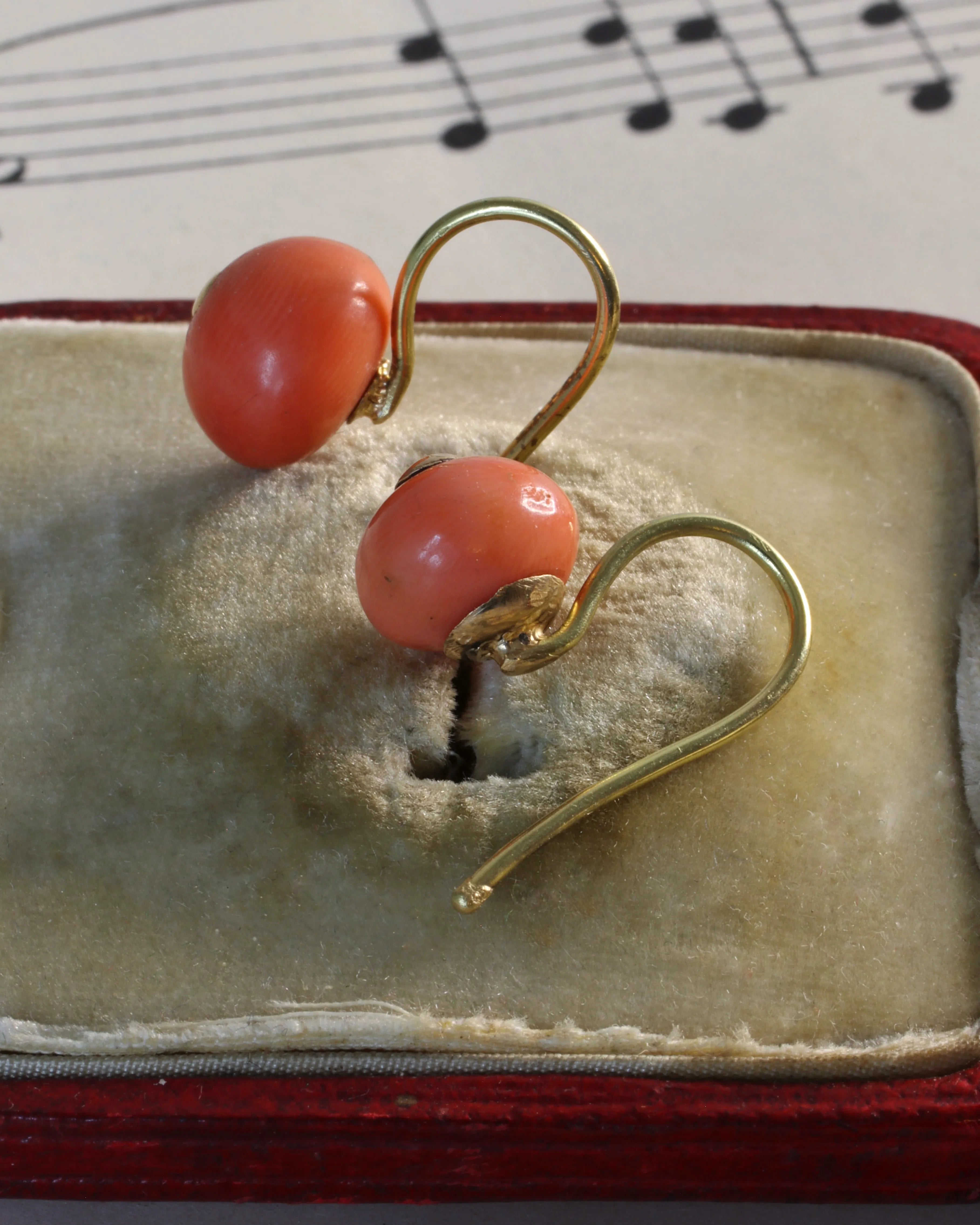 Antique Victorian 18ct Gold Coral Orb Earrings